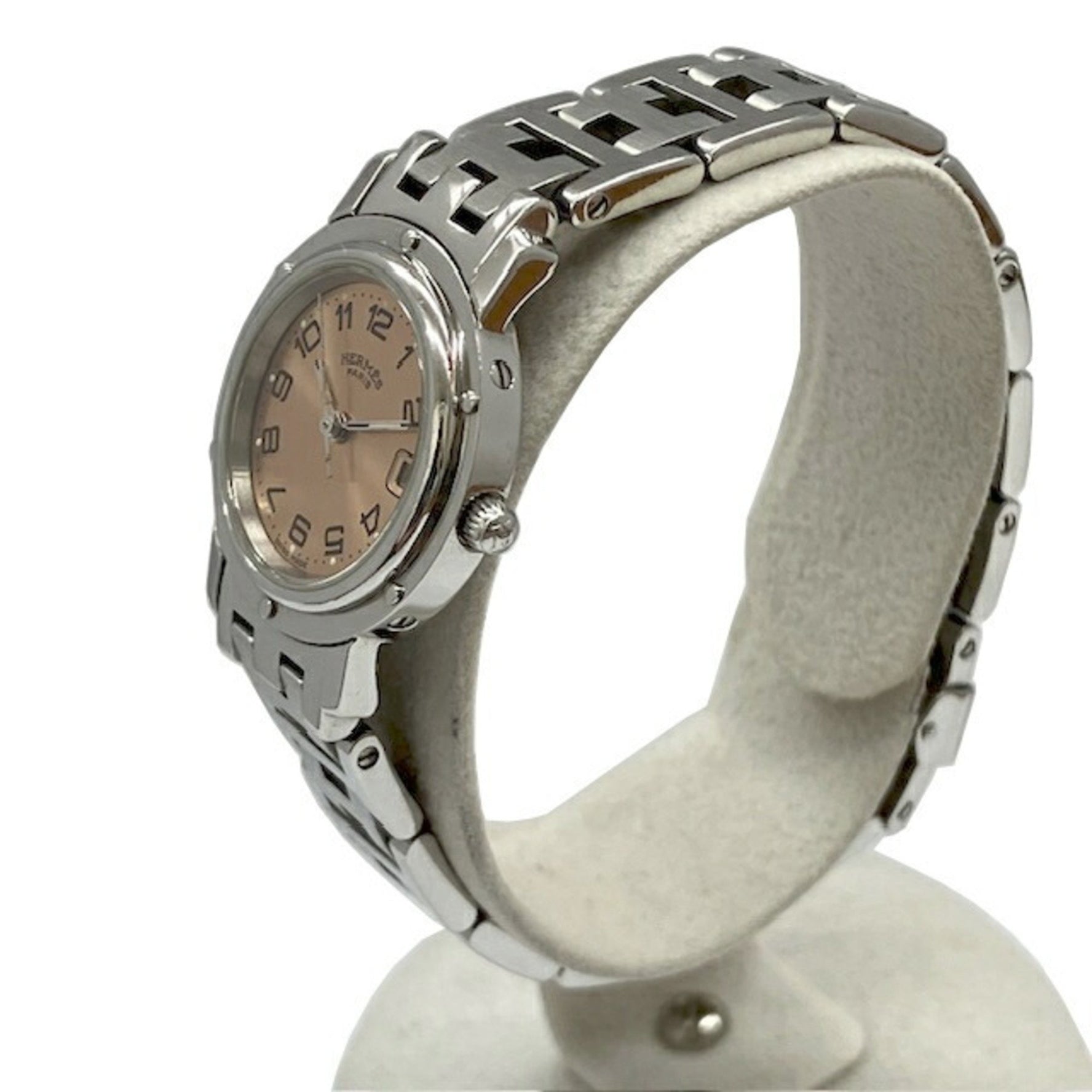 HERMES Clipper SS Quartz Pink Dial Stainless Steel Ladies Watch