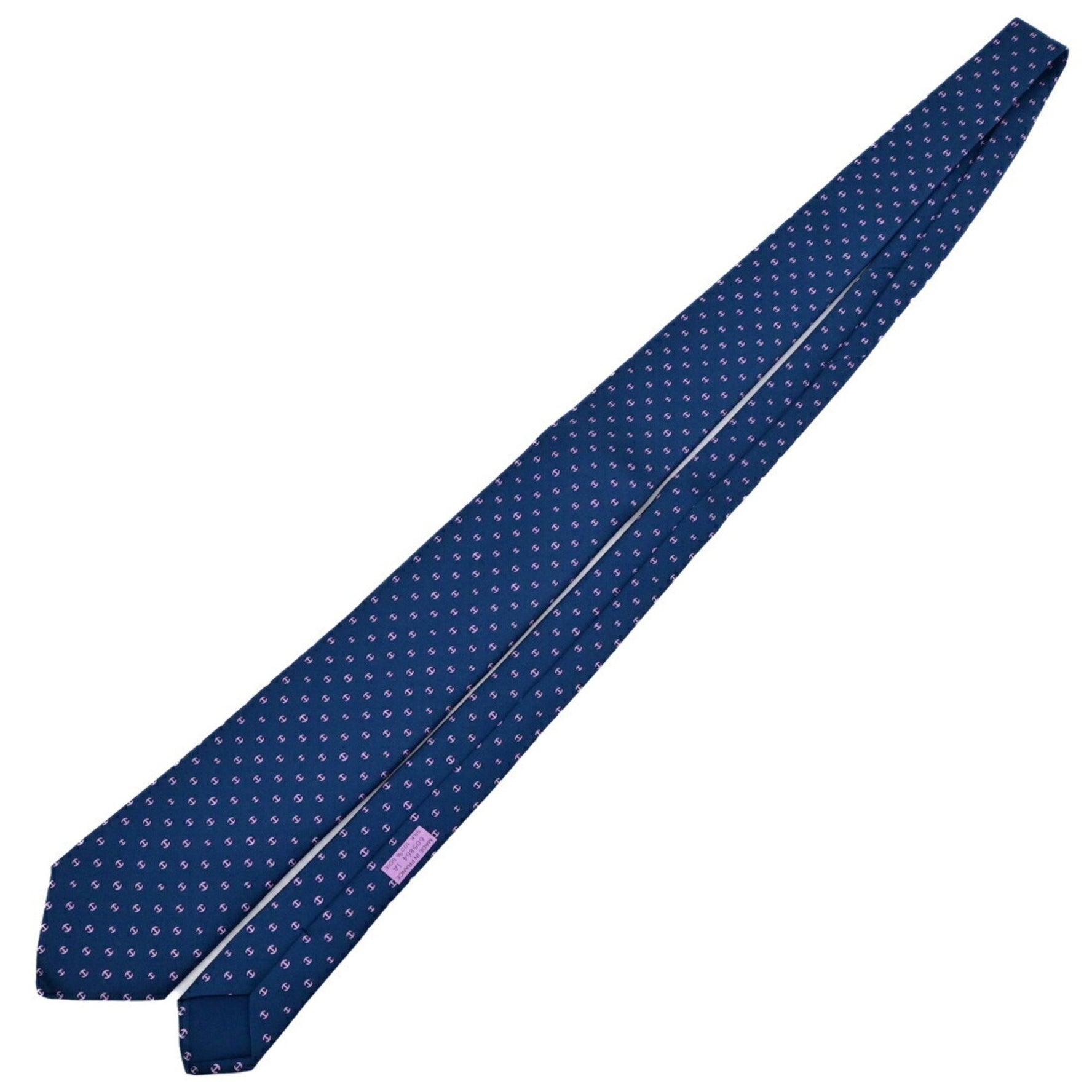 HERMES Necktie H Pattern Chaine d'Ancre 100% Silk Navy Pink