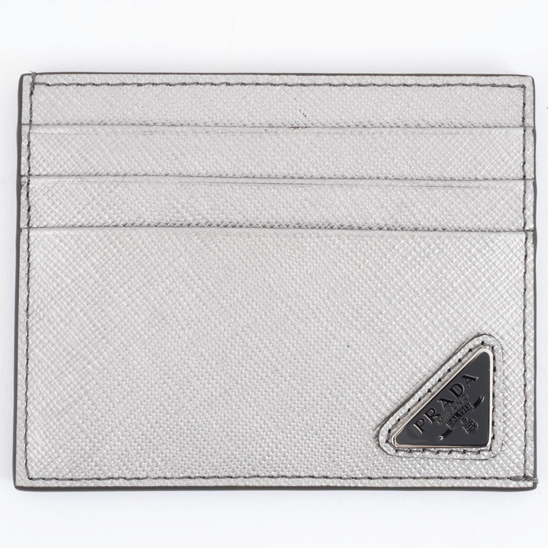 Prada Saffiano Triangle Card Case Cowhide Holder