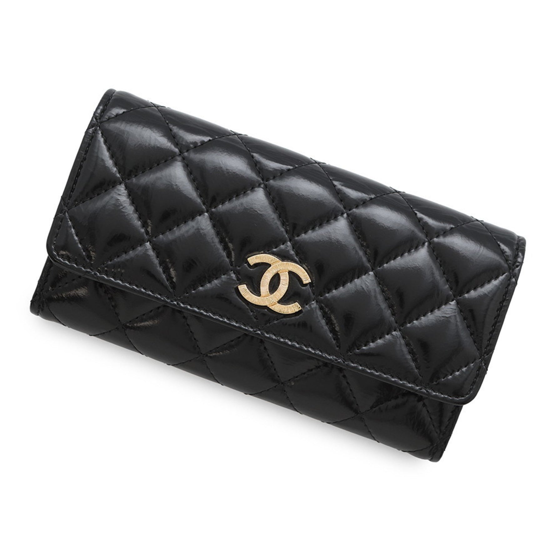 Chanel Matelasse Flap Long Wallet with Coco Mark, Shiny Calf Leather