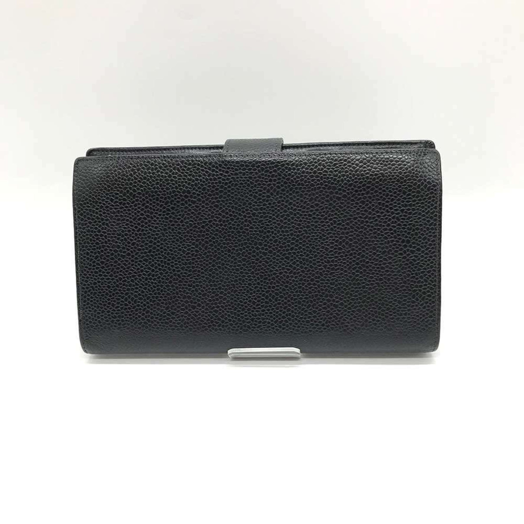 CHANEL Caviar Skin Leather Bi-fold Long Wallet