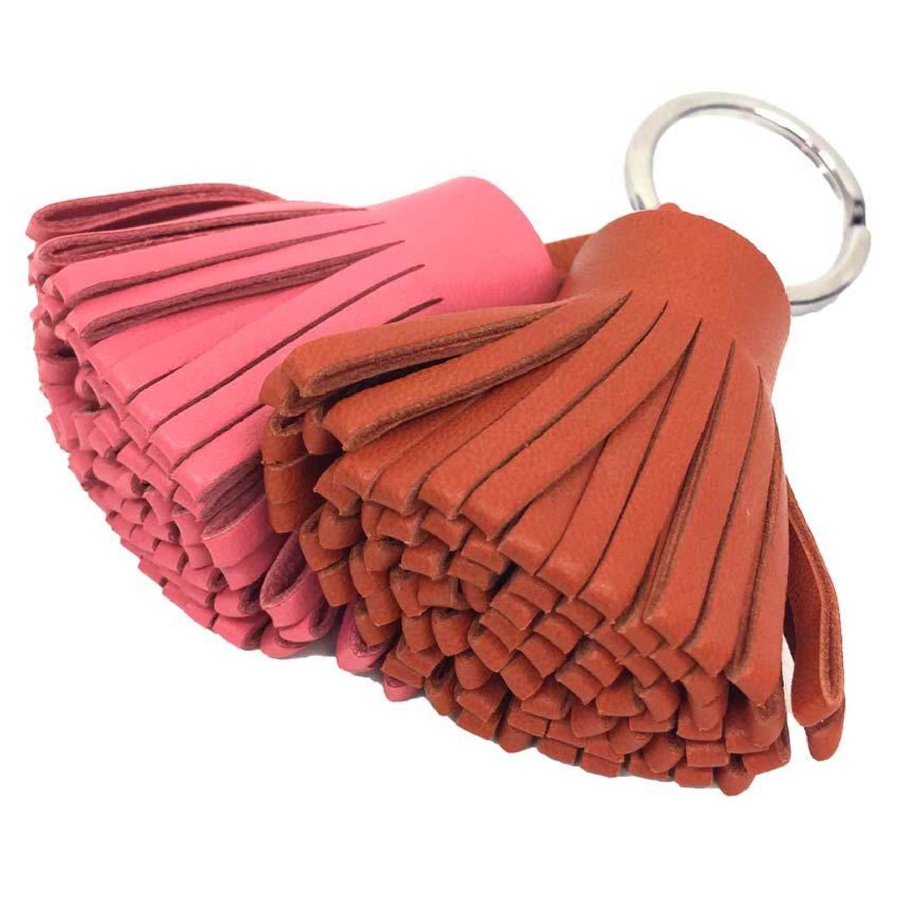 Hermes Carmen Unodos Keychain Key Ring Charm Leather Orange x Pink