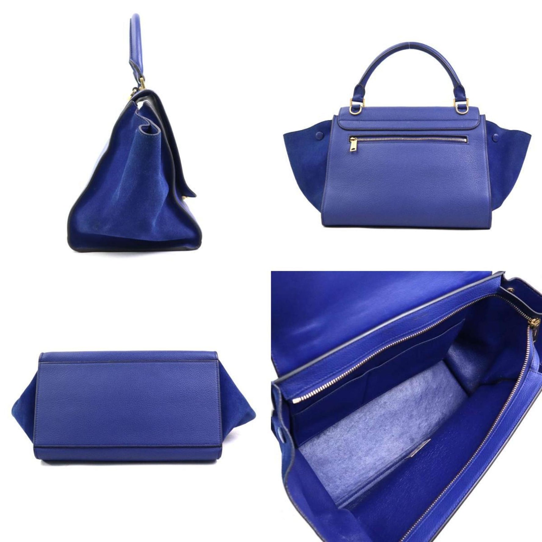 Celine Trapeze Shoulder Bag in Leather and Suede, Gold