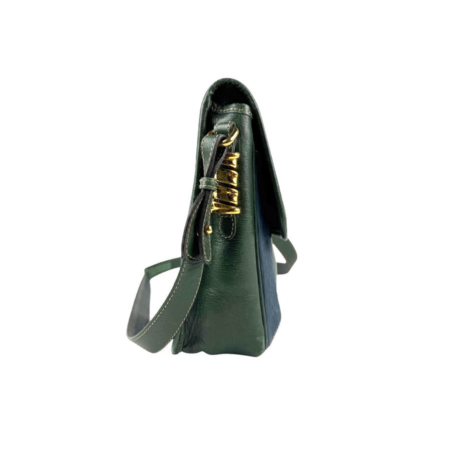 LOEWE Shoulder Bag Leather Navy Blue Dark Green Gold