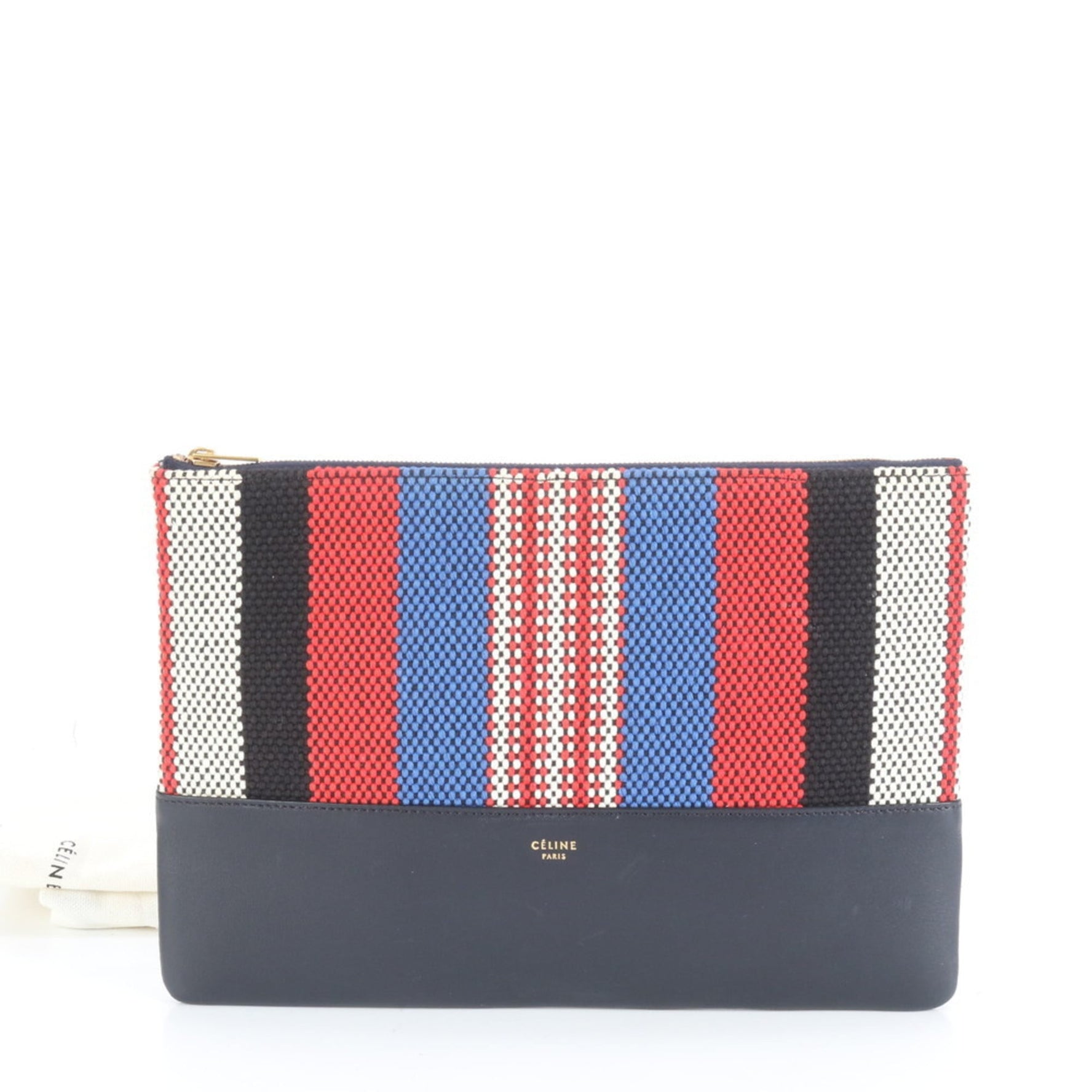 Celine Solo Striped Leather Clutch Bag with Handbag and Second Pouch in Black Multicolor