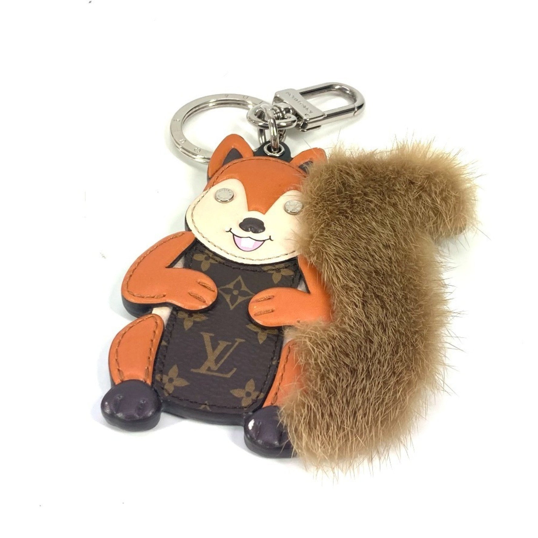 Louis Vuitton Monogram Porte Cle Squaral Squirrel Bag Charm Fur Keychain Canvas Men's