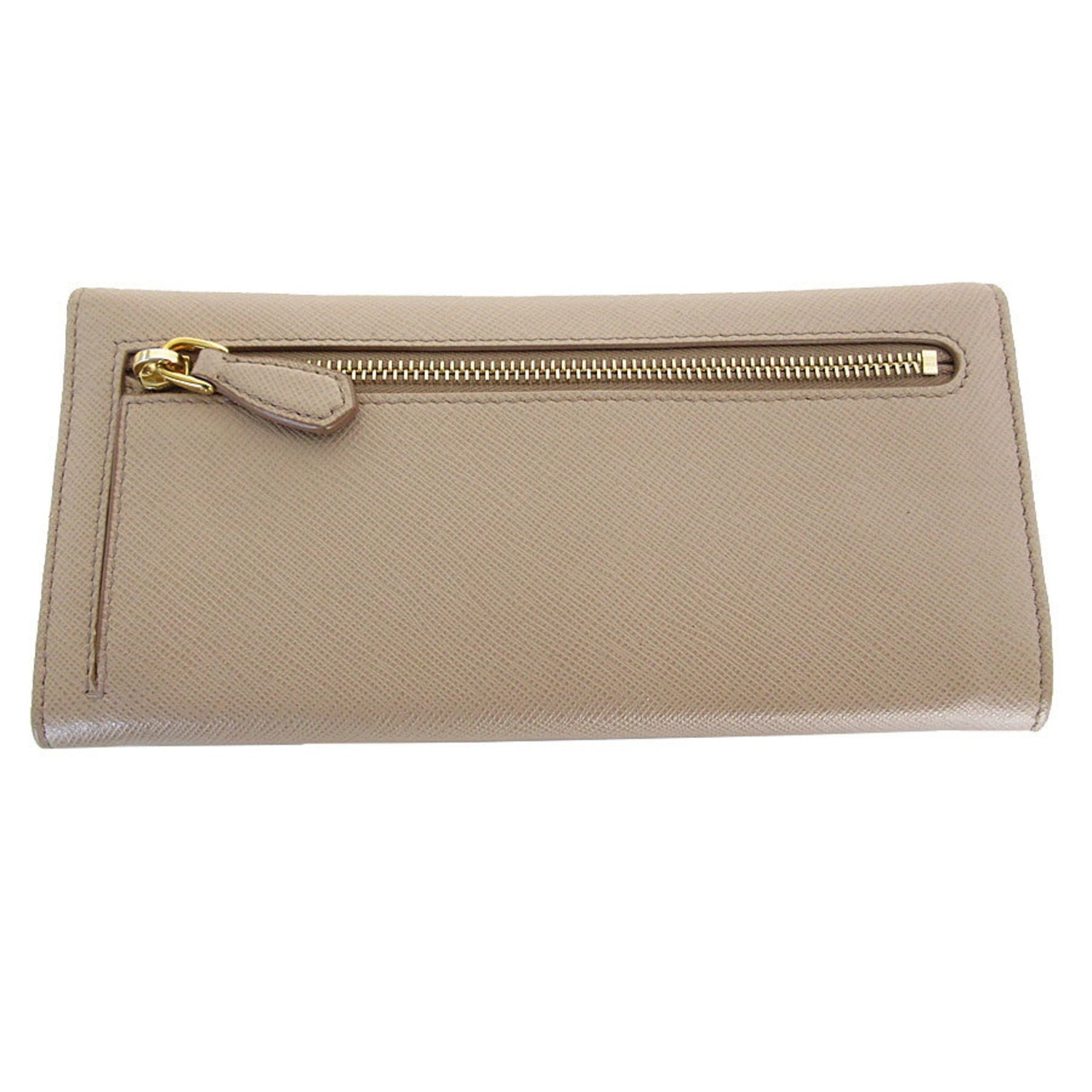 PRADA Bi-fold long wallet leather beige gold ladies