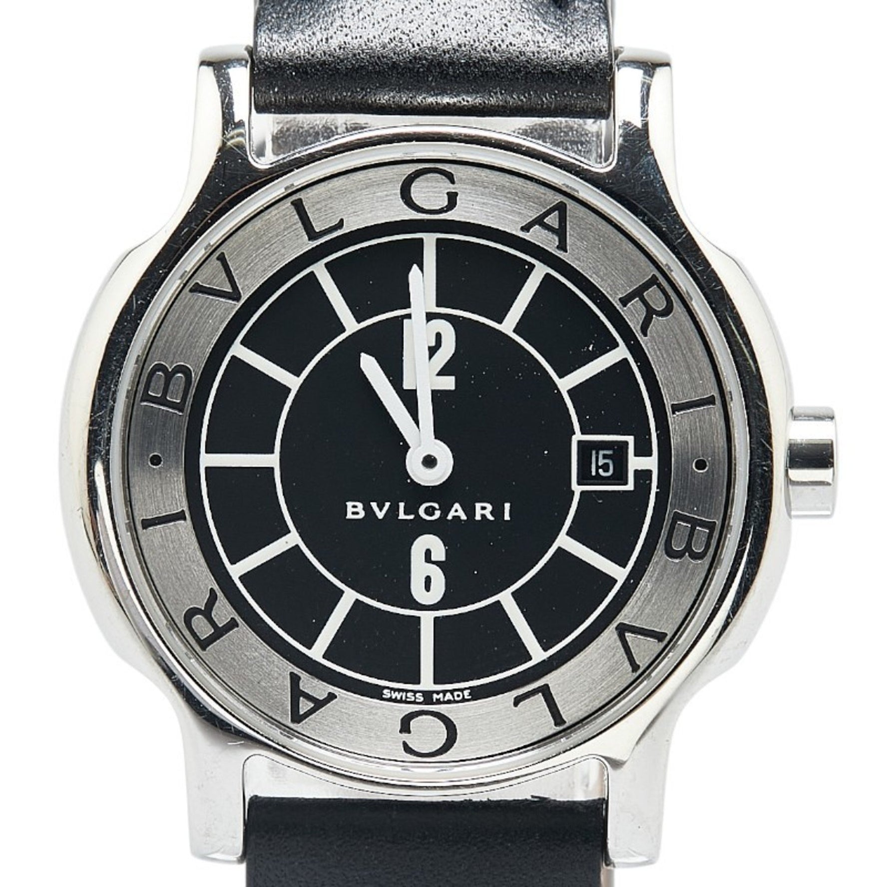 BVLGARI Solotempo Watch Quartz Black Dial Stainless Steel Leather