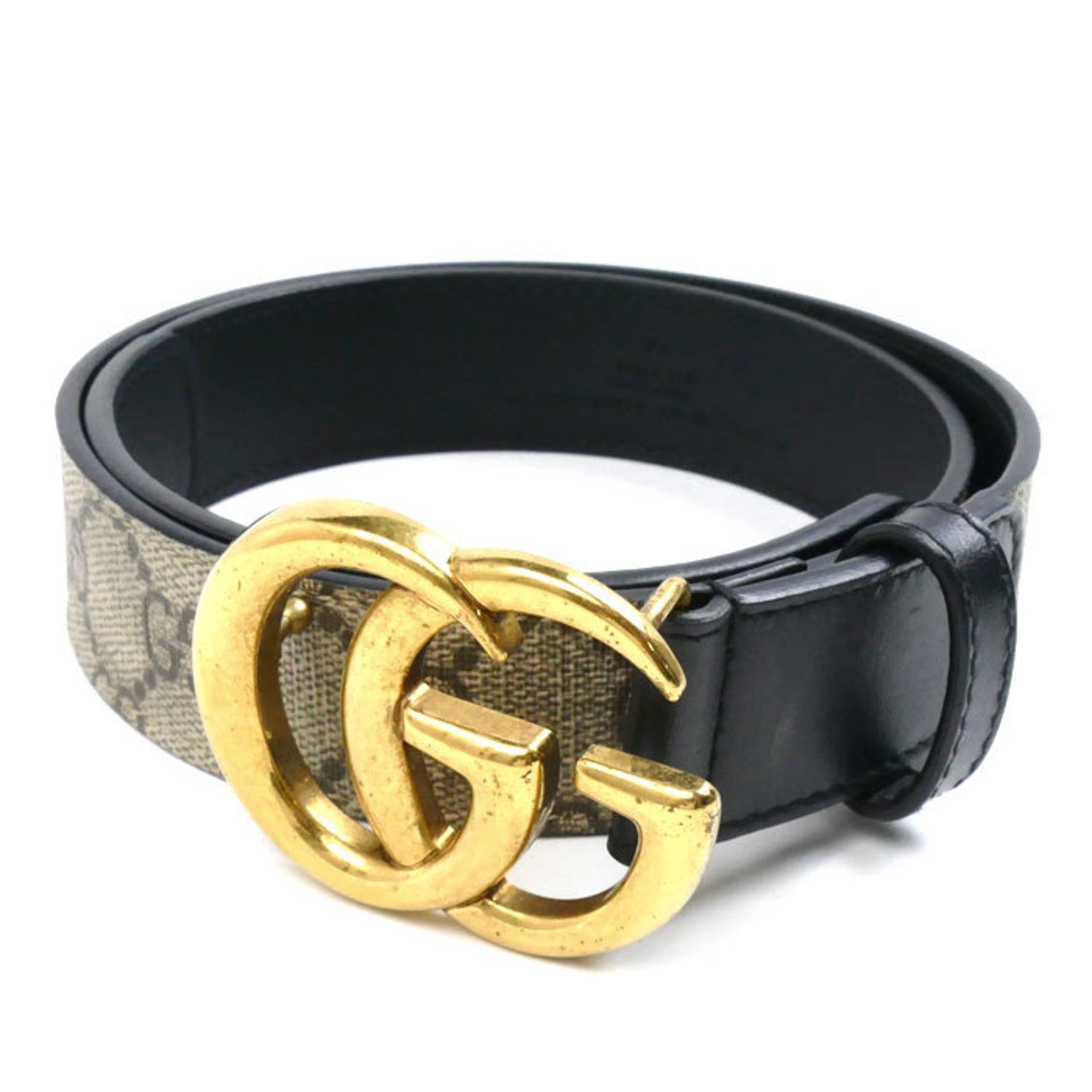 GUCCI GG Supreme Canvas Belt Black Khaki