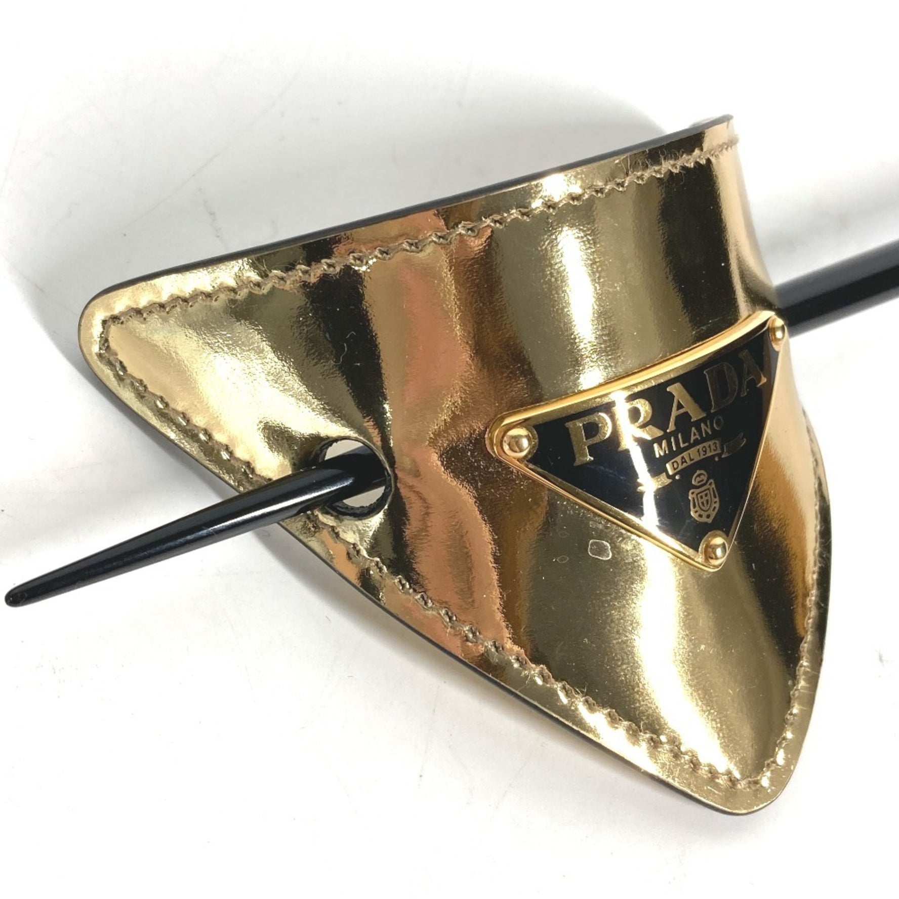 PRADA Hair Triangle Kanzashi Pick Hairpin Leather Gold