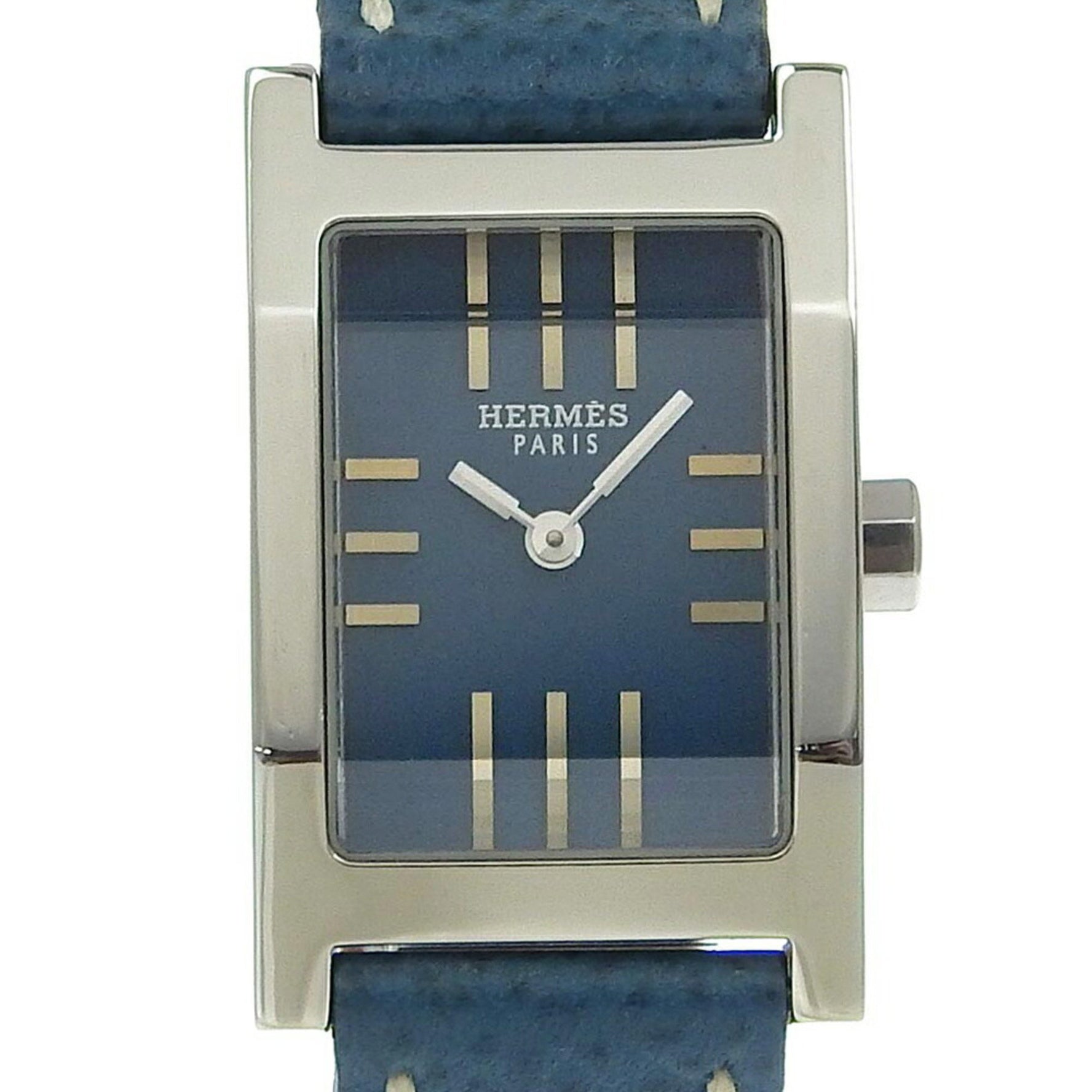 Hermes Tandem Watch Stainless Steel x Leather □G Quartz Analog Display Blue Dial