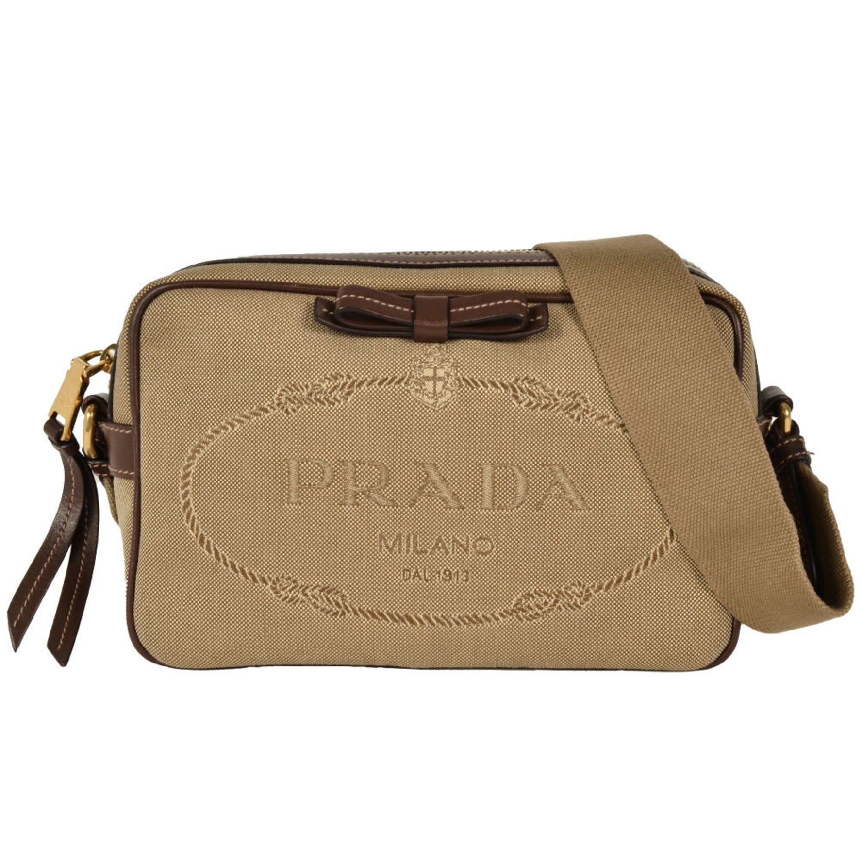 PRADA Shoulder Bag Jacquard Canvas Ribbon