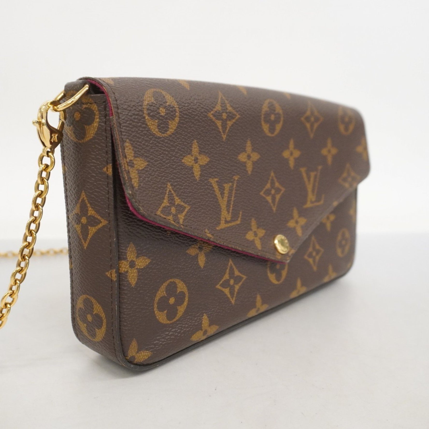 Louis Vuitton Monogram Pochette Felicie Shoulder Wallet Brown Fuchsia