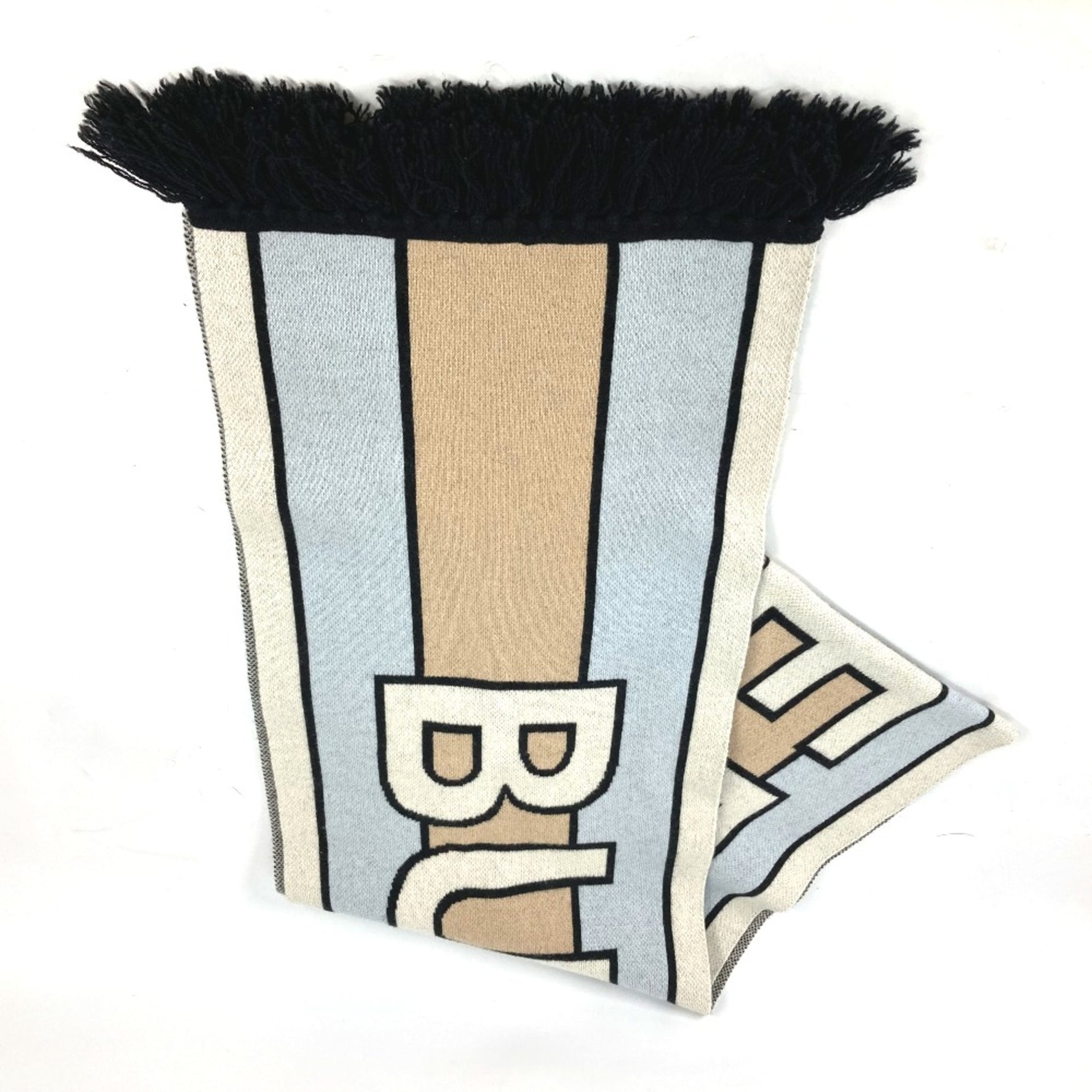 Burberry border fringe Scarf White x Light Blue Based