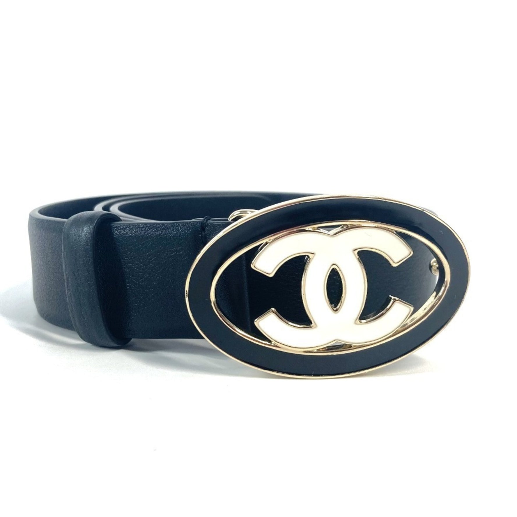 CHANEL CC Coco Mark Round Accessory Buckle Belt Leather Like New