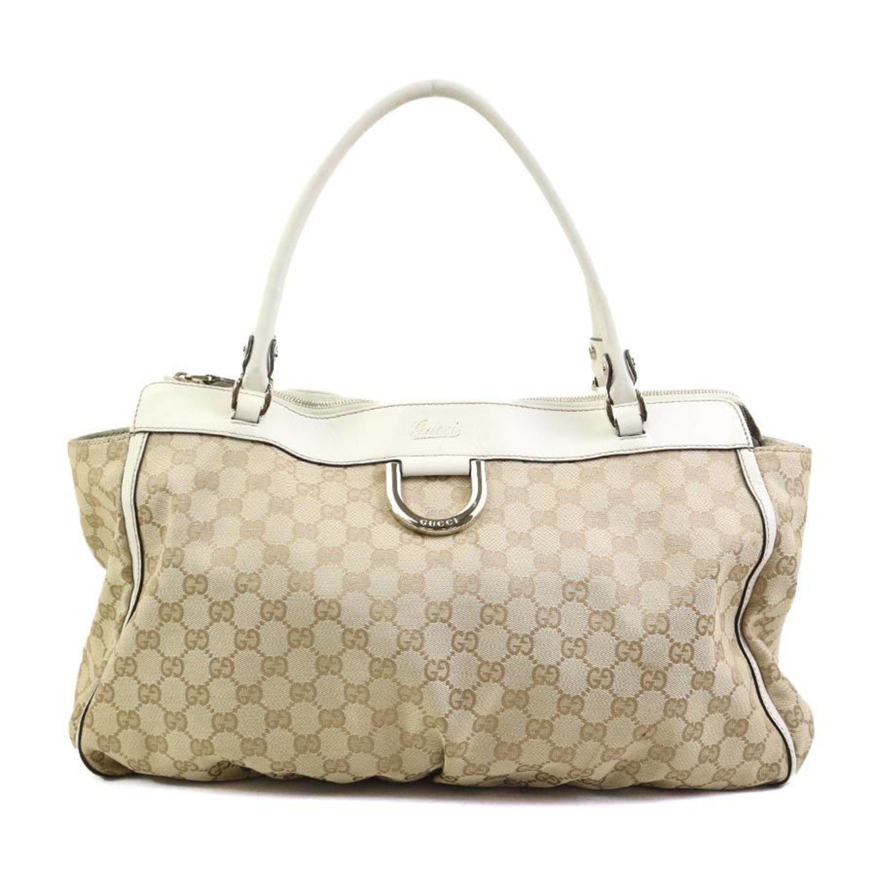 Gucci GG canvas and leather shoulder bag in beige off-white, model