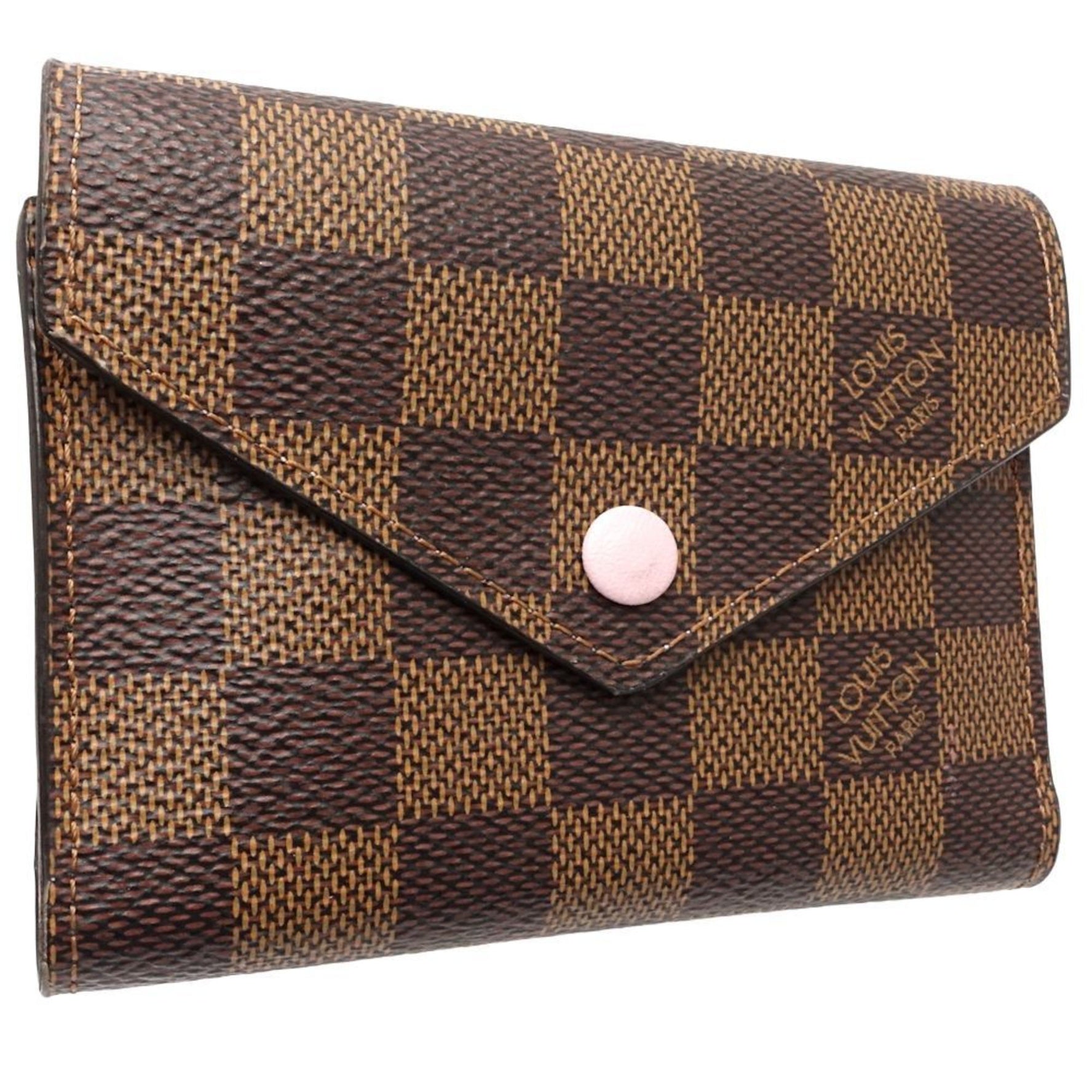 Louis Vuitton Damier Tri-fold Wallet Portefeuille Victorine Ebene Rose Ballerine