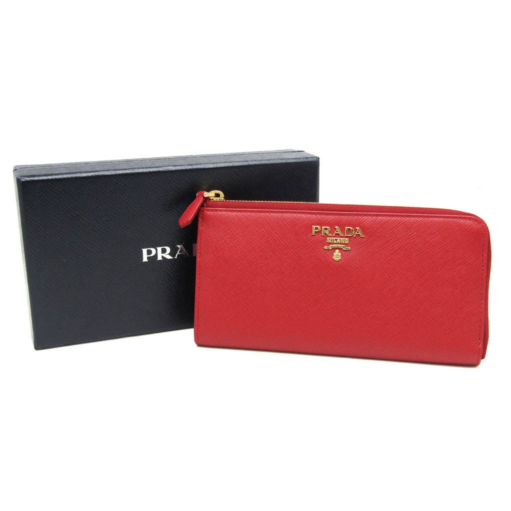 Prada Men,Women Saffiano Long Bill Wallet (bi-fold) Red Color