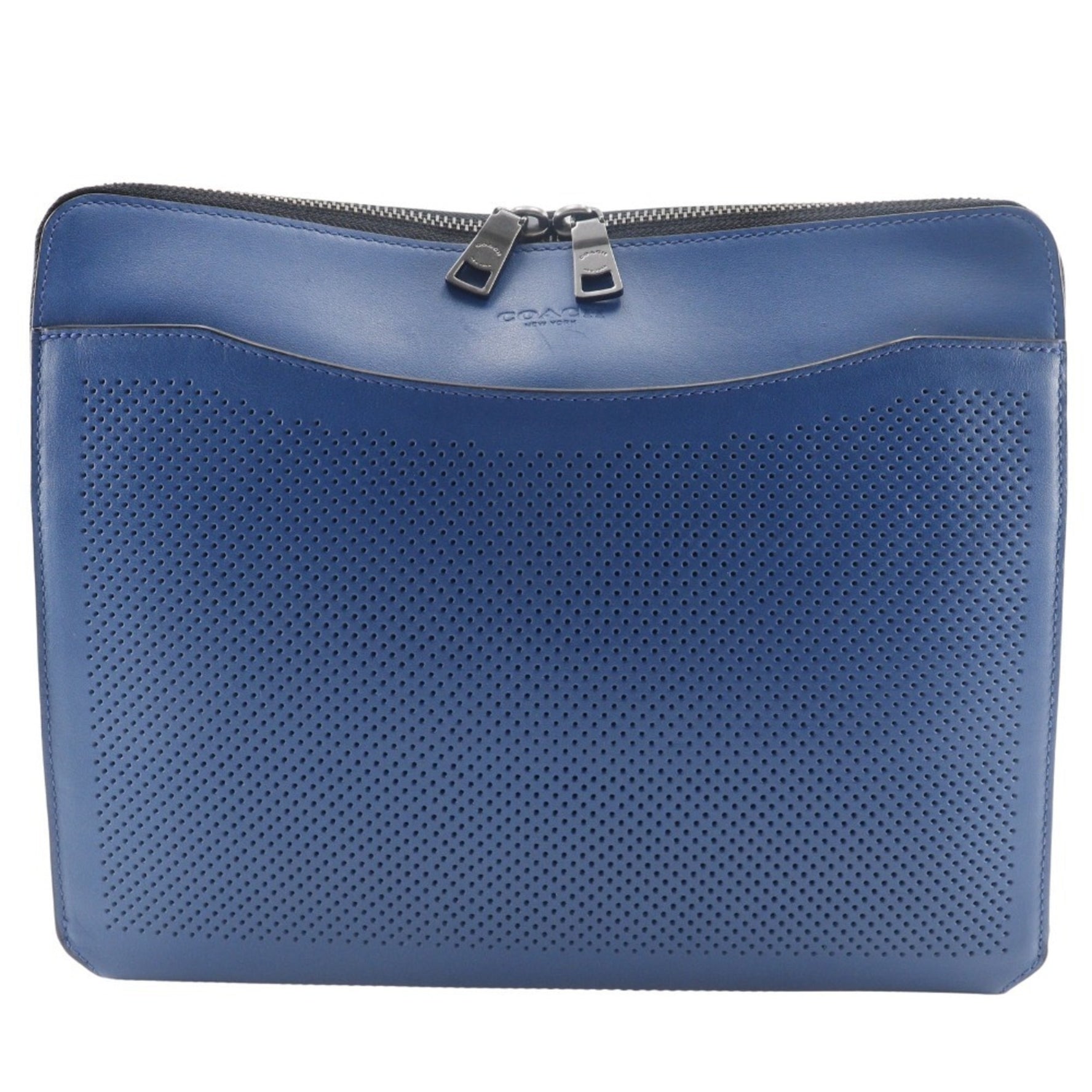COACH Tablet Case Clutch Bag Punching Leather Blue Double Unisex