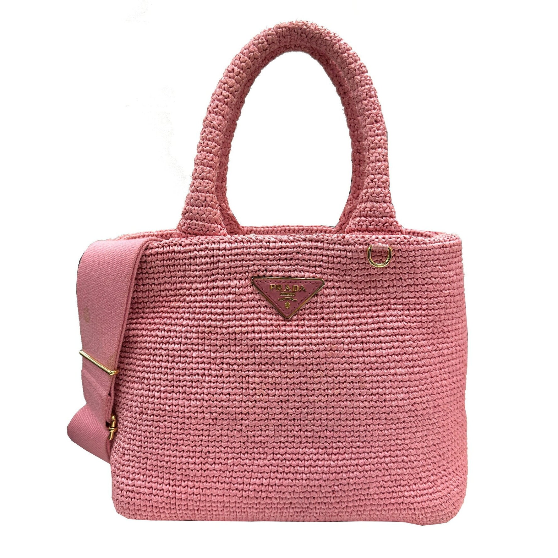 PRADA Raffia Shoulder Bag Handbag Triangle