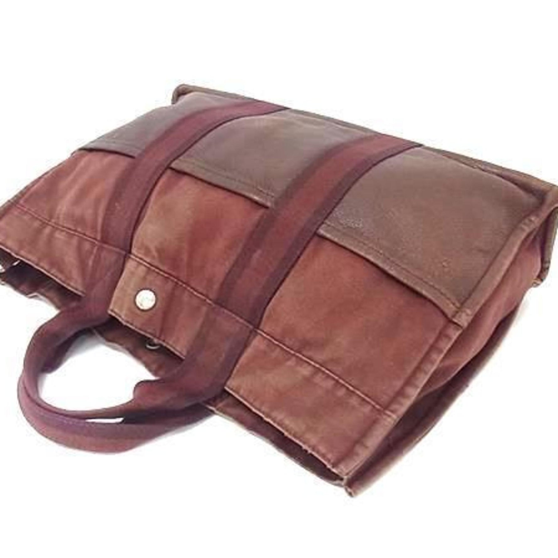 HERMES Hermès Foule Tote MM - Bordeaux Brown Cotton Leather Half