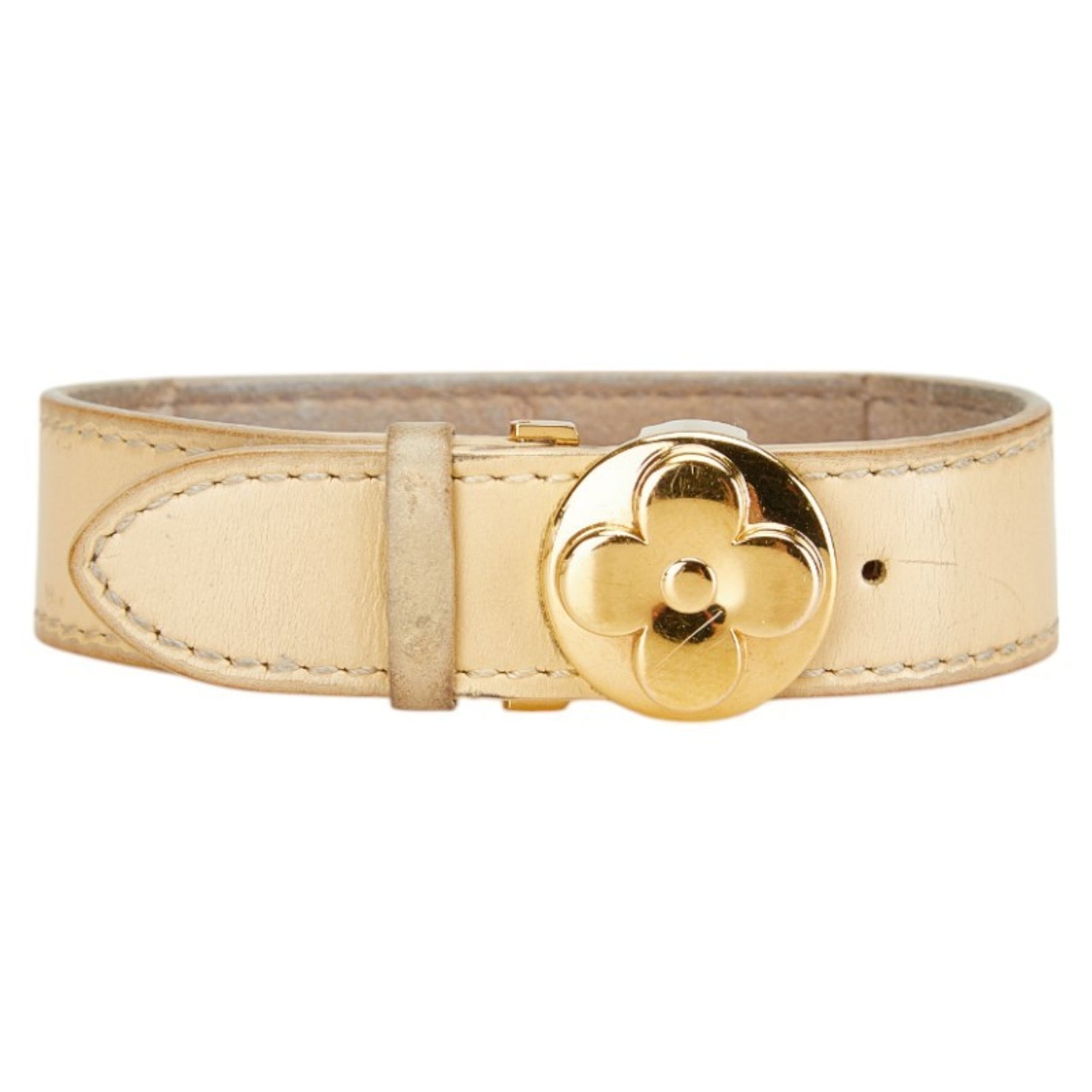 Louis Vuitton Monogram Bracelet Vous Good Luck Vanilla Beige Gold Leather Plated