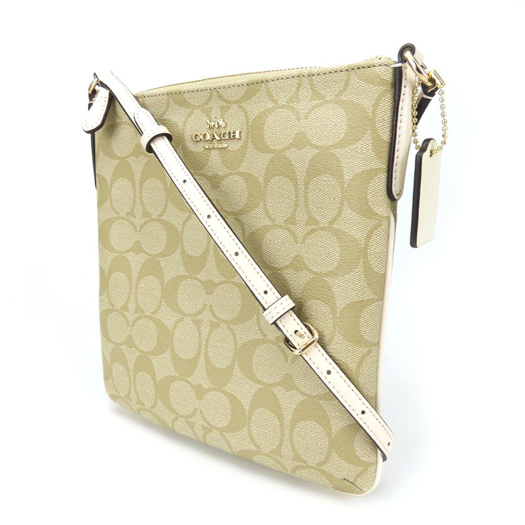 Coach Shoulder Bag Signature Leather Beige White