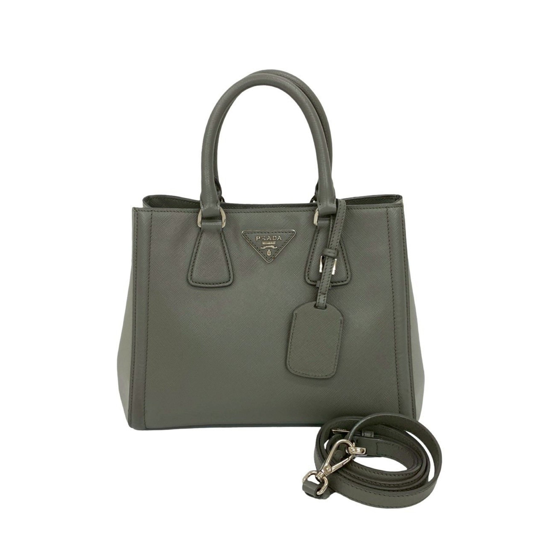 PRADA Triangle Logo Hardware Saffiano Leather Handbag Mini Tote Bag Shoulder 195-6