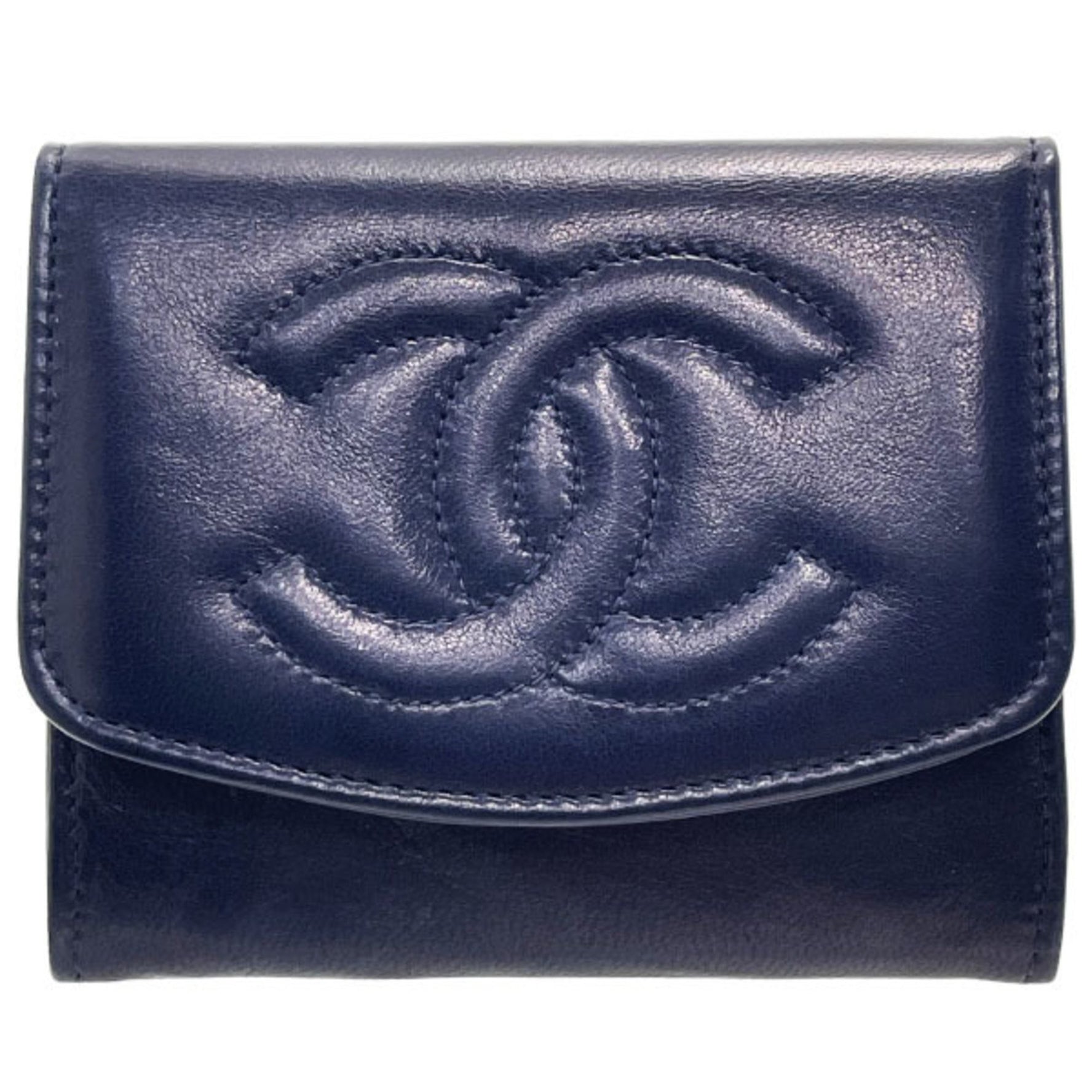 Chanel Coin Case Coco Mark Lambskin Leather Dark Navy CC Purse