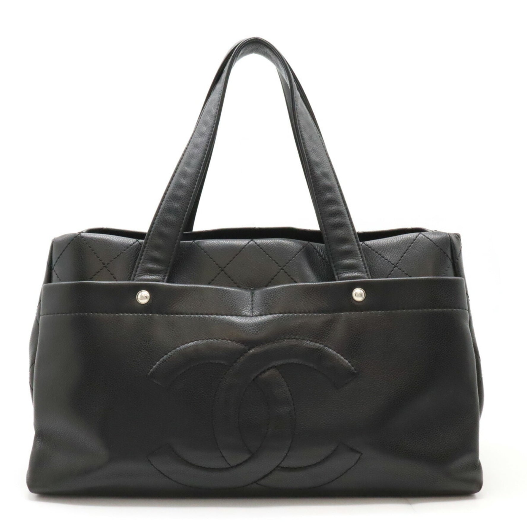 CHANEL Matelasse Coco Mark Tote Bag Caviar Skin Leather Pouch Not Included