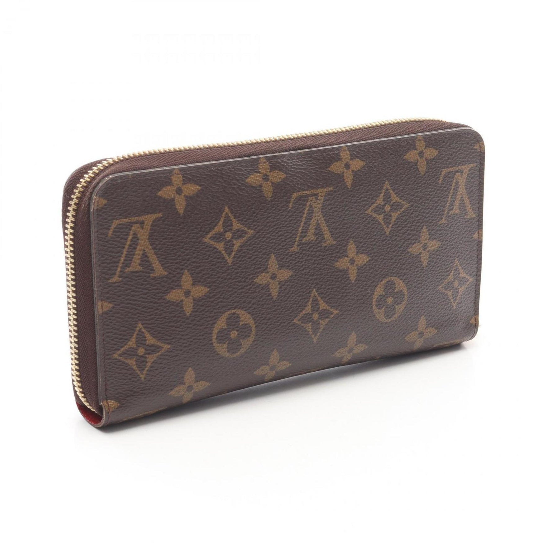 Louis Vuitton Zippy Wallet, Round Long Coated Canvas, Monogram, Brown and Red