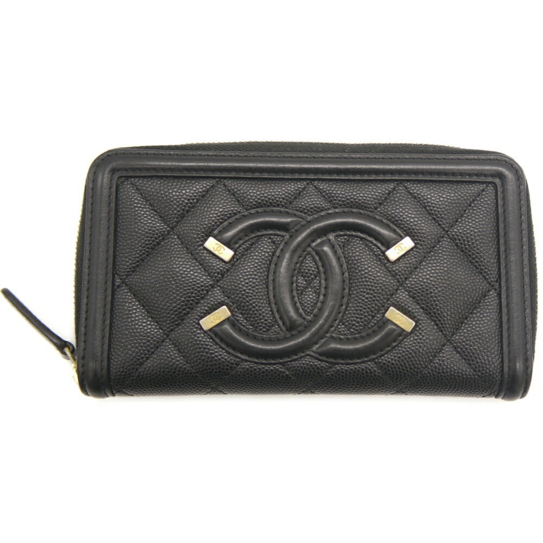 CHANEL CC Filigree Coco Mark Small Zip Wallet in Caviar Leather