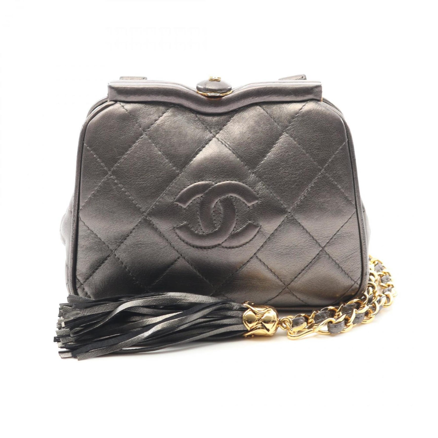 CHANEL Matelasse Shoulder Bag Leather Grey