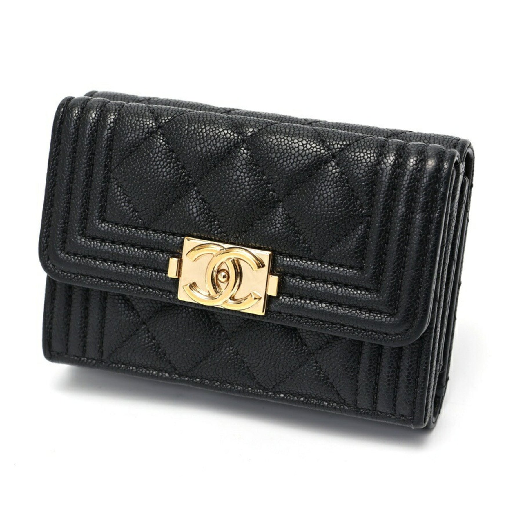 CHANEL Boy Tri-fold Wallet Compact Caviar Skin