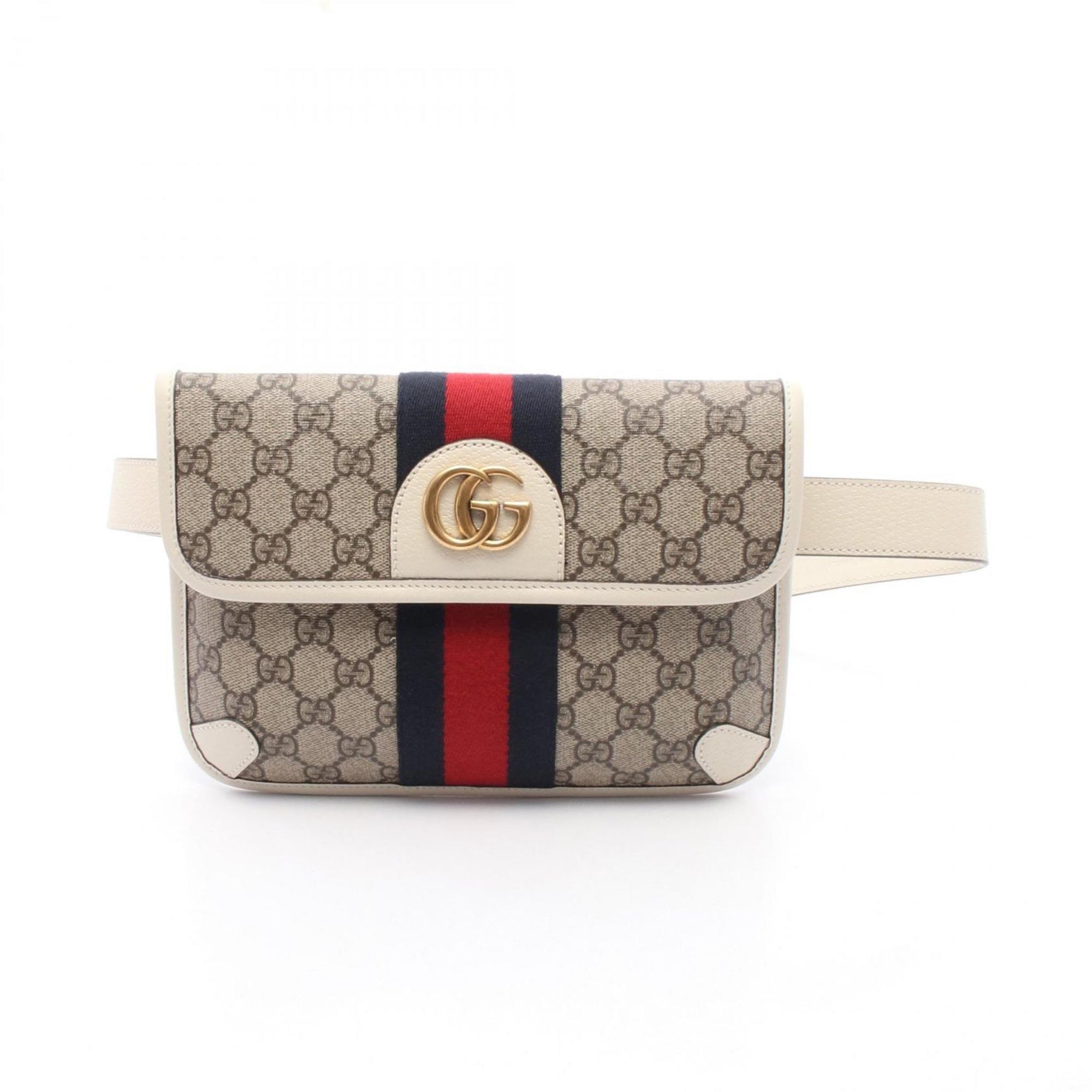 GUCCI GG Supreme Ophidia Belt Bag Waist Body Coated Canvas Leather Beige Ivory Multicolor