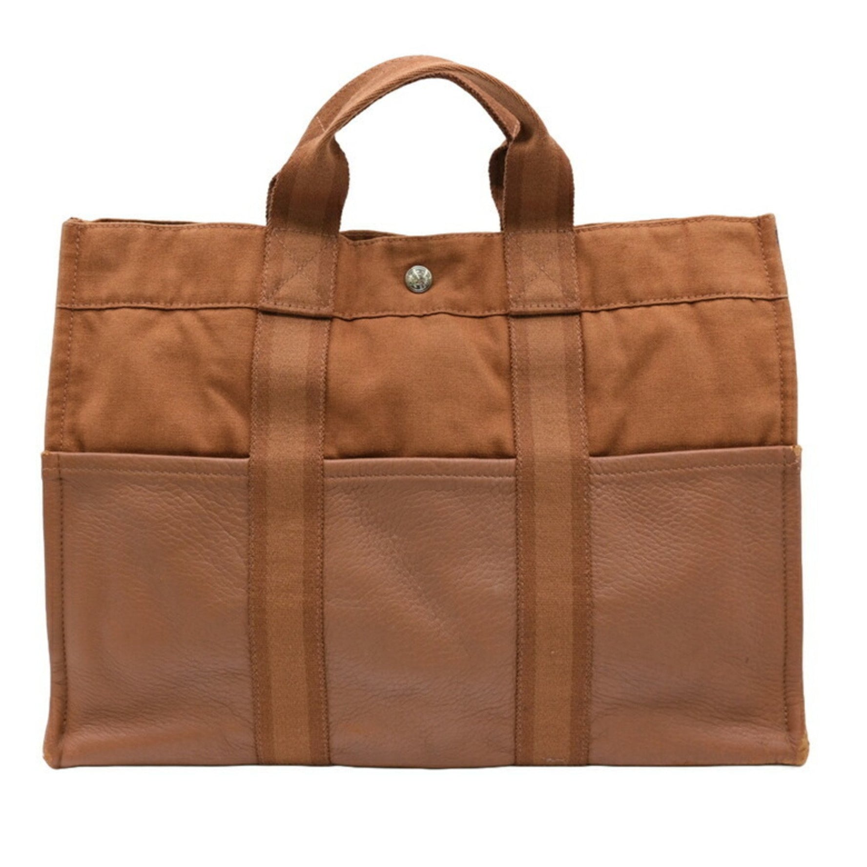 HERMES Foult Tote Bag MM Half Leather Handbag Canvas