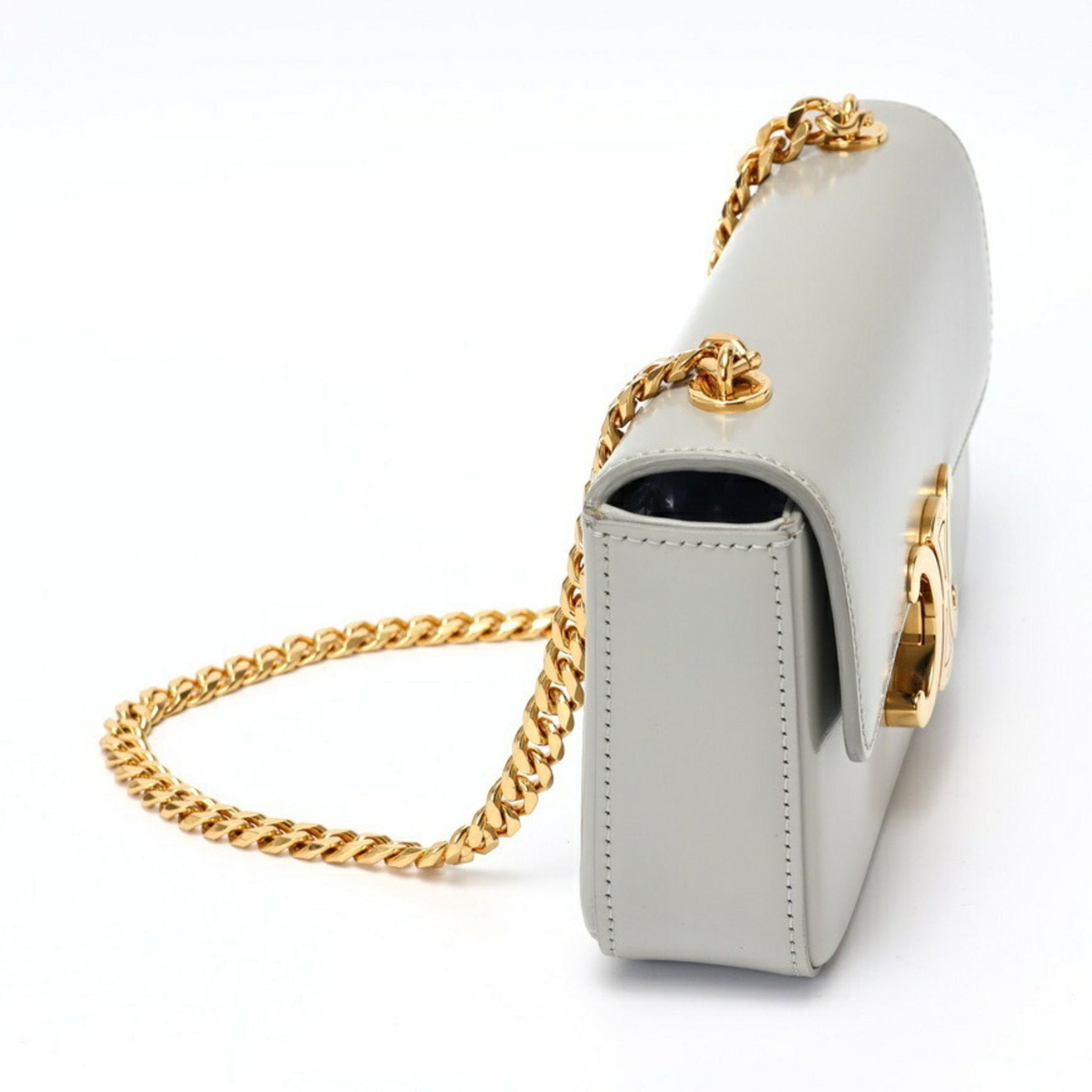 CELINE Triomphe Chain Shoulder Bag Claude Shiny Calfskin Grey
