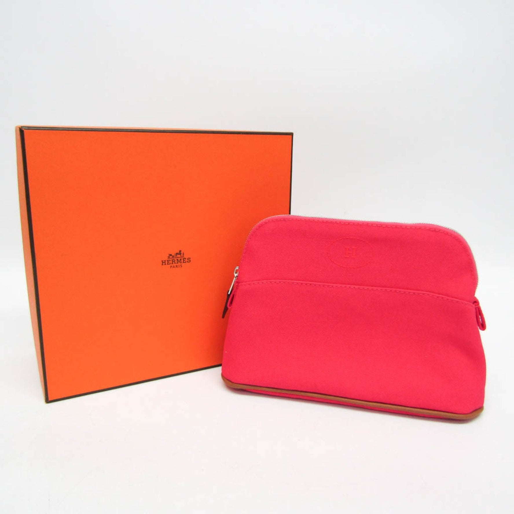 Hermes Bolide Mini Cotton,Leather Pouch Brown,Pink