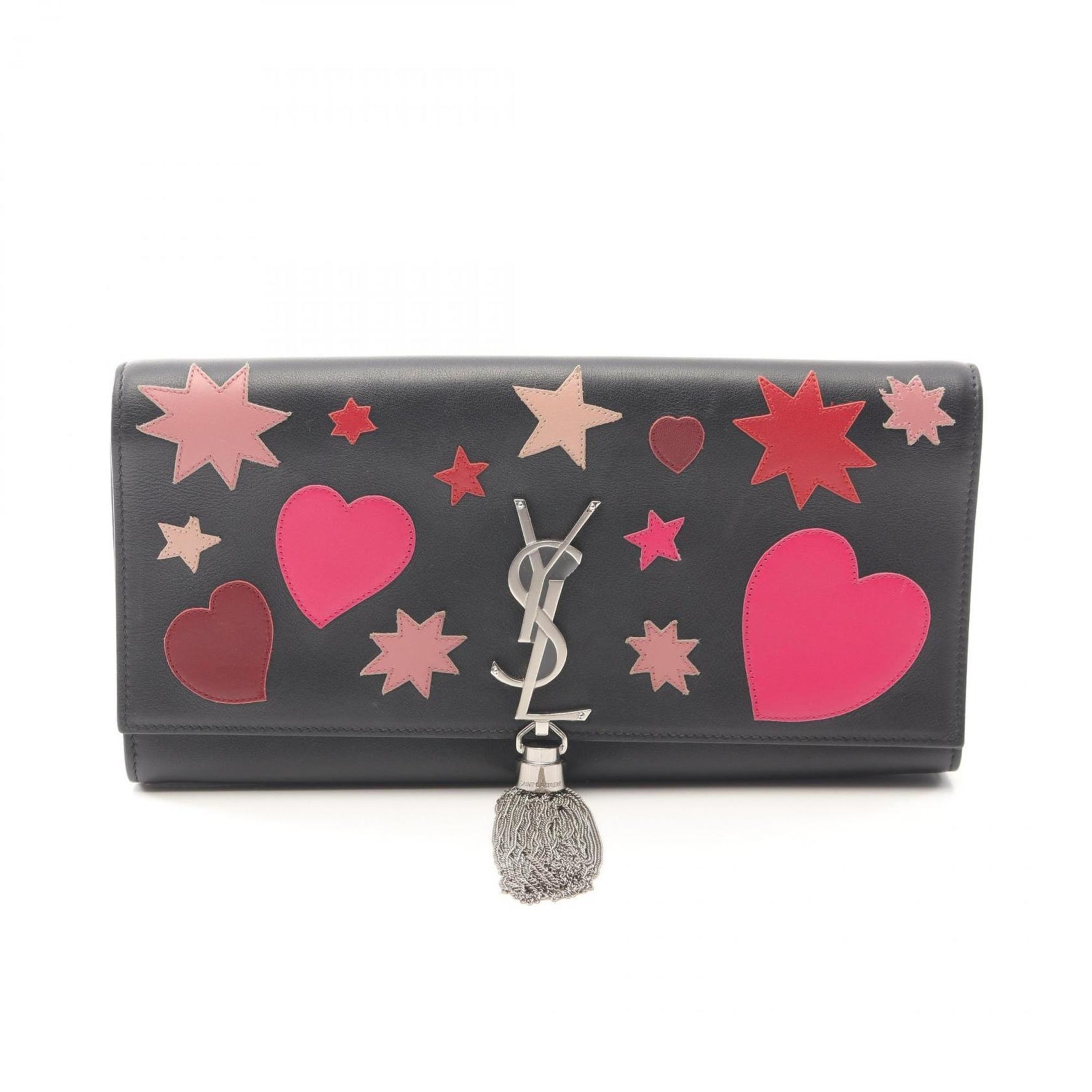 Saint Laurent Monogram Tassel Second Bag Clutch Leather Black Red Pink