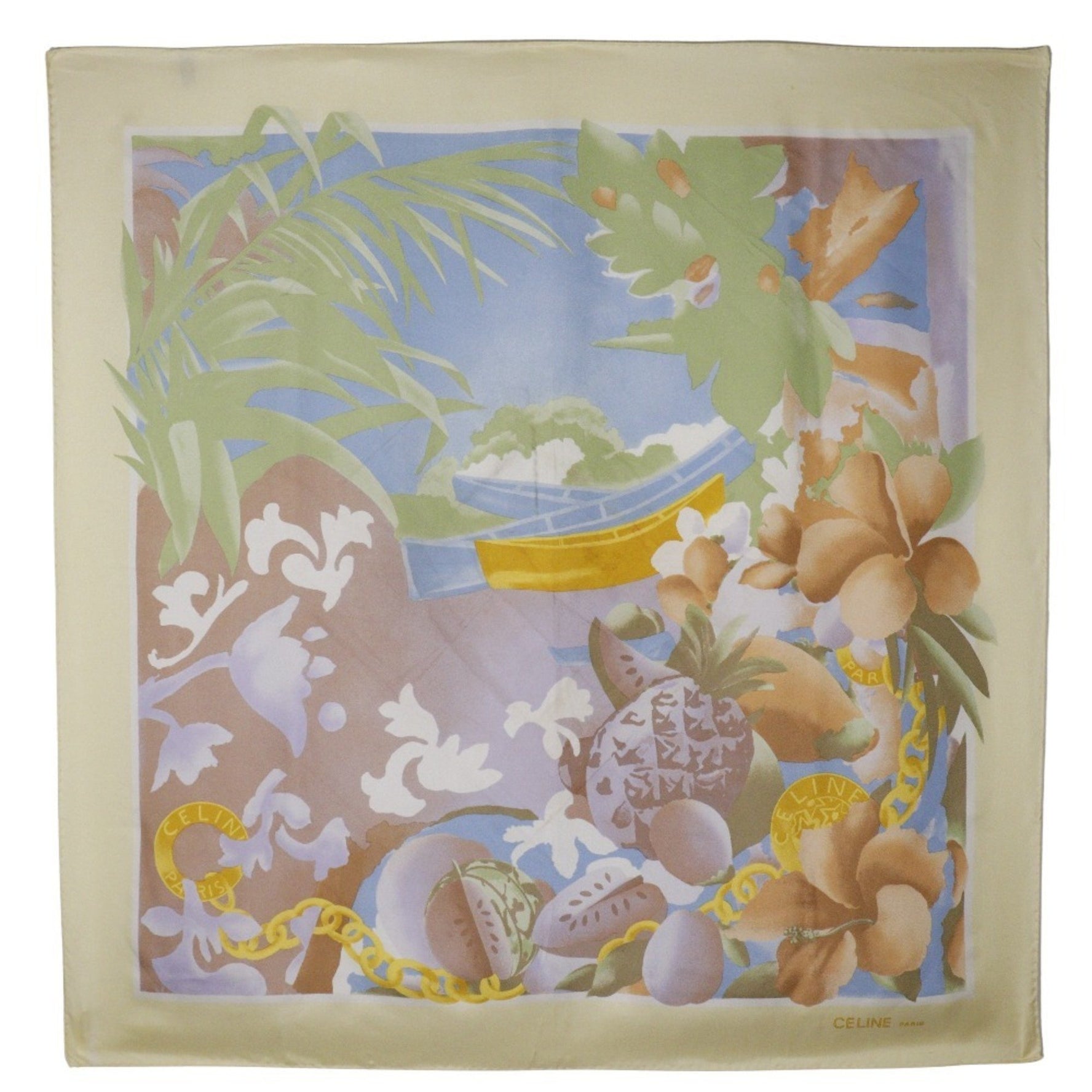 Celine scarf tropical pattern silk made in Italy yellow blue ladies