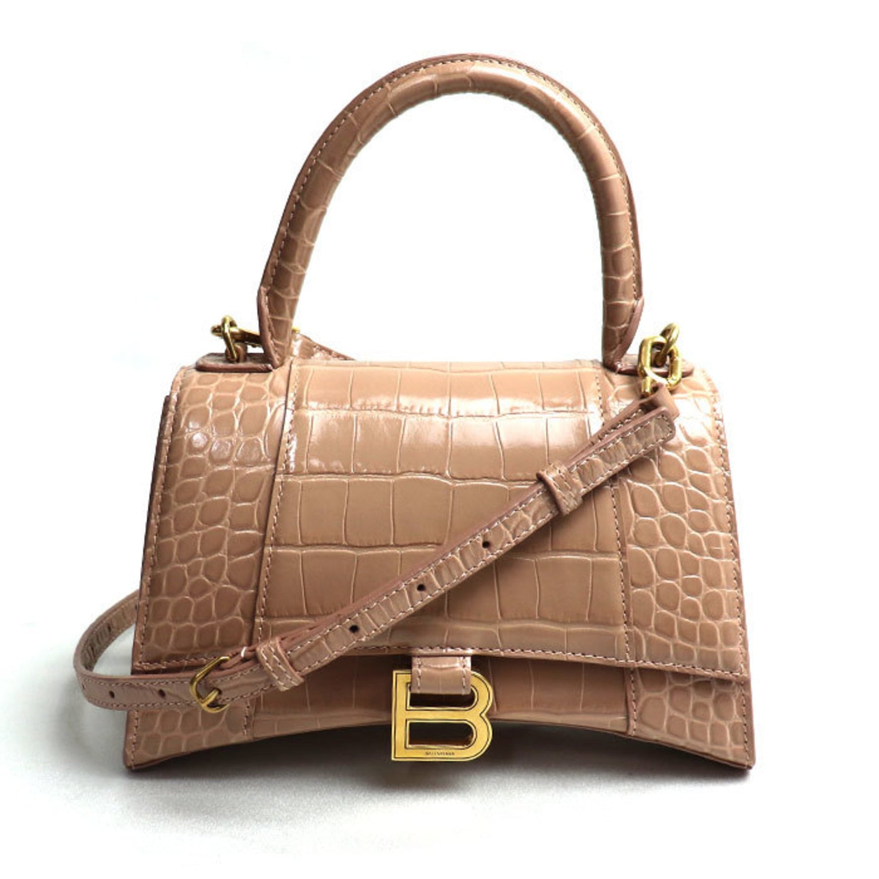 BALENCIAGA Hourglass Small Embossed Shoulder Bag Pink Beige