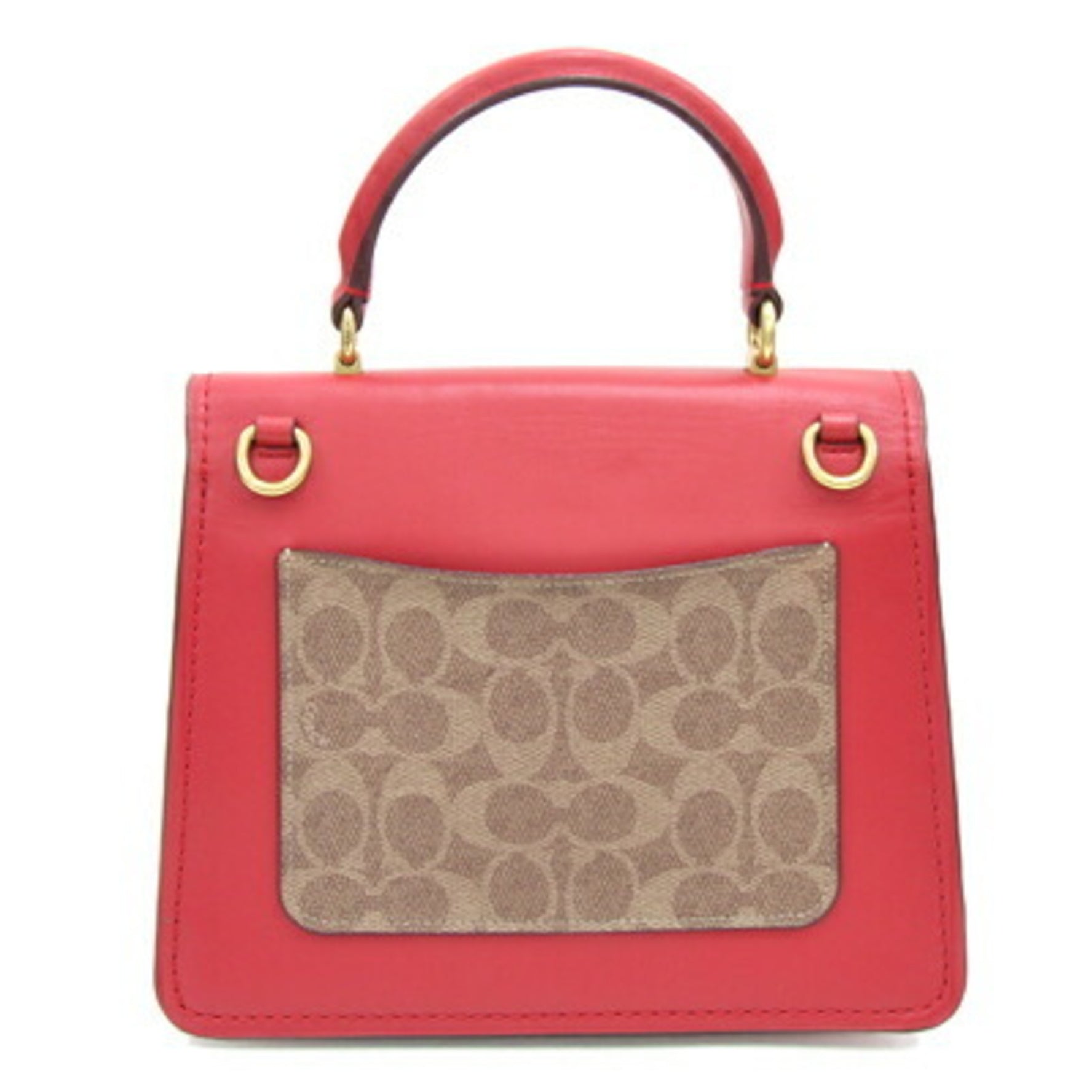 Coach Handbag Beige Red PVC Leather Flower Motif Chain Shoulder Bag