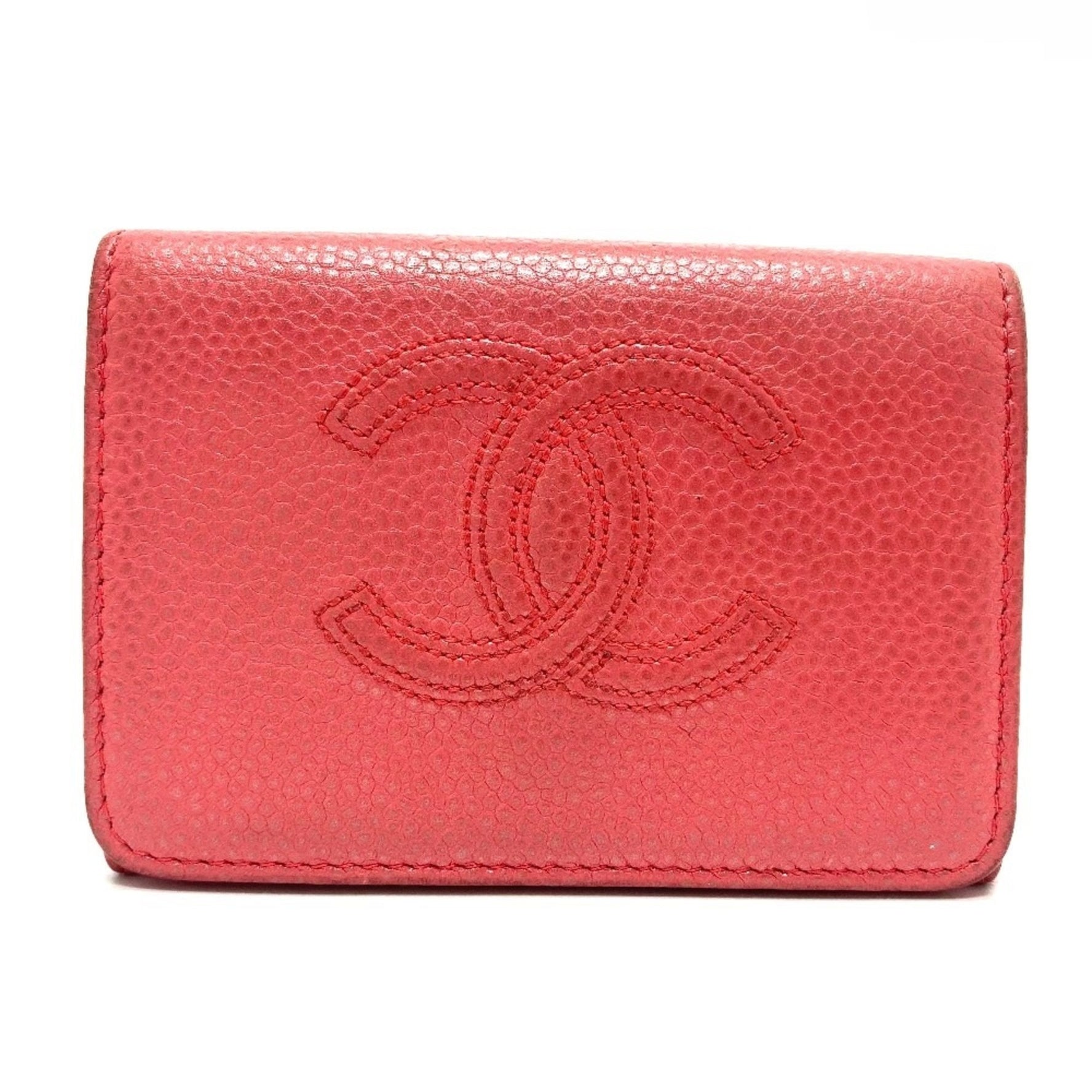 CHANEL CC Coco Mark Double-Hook Small Flap Compact Tri-Fold Wallet in Caviar Leather, Salmon Pink