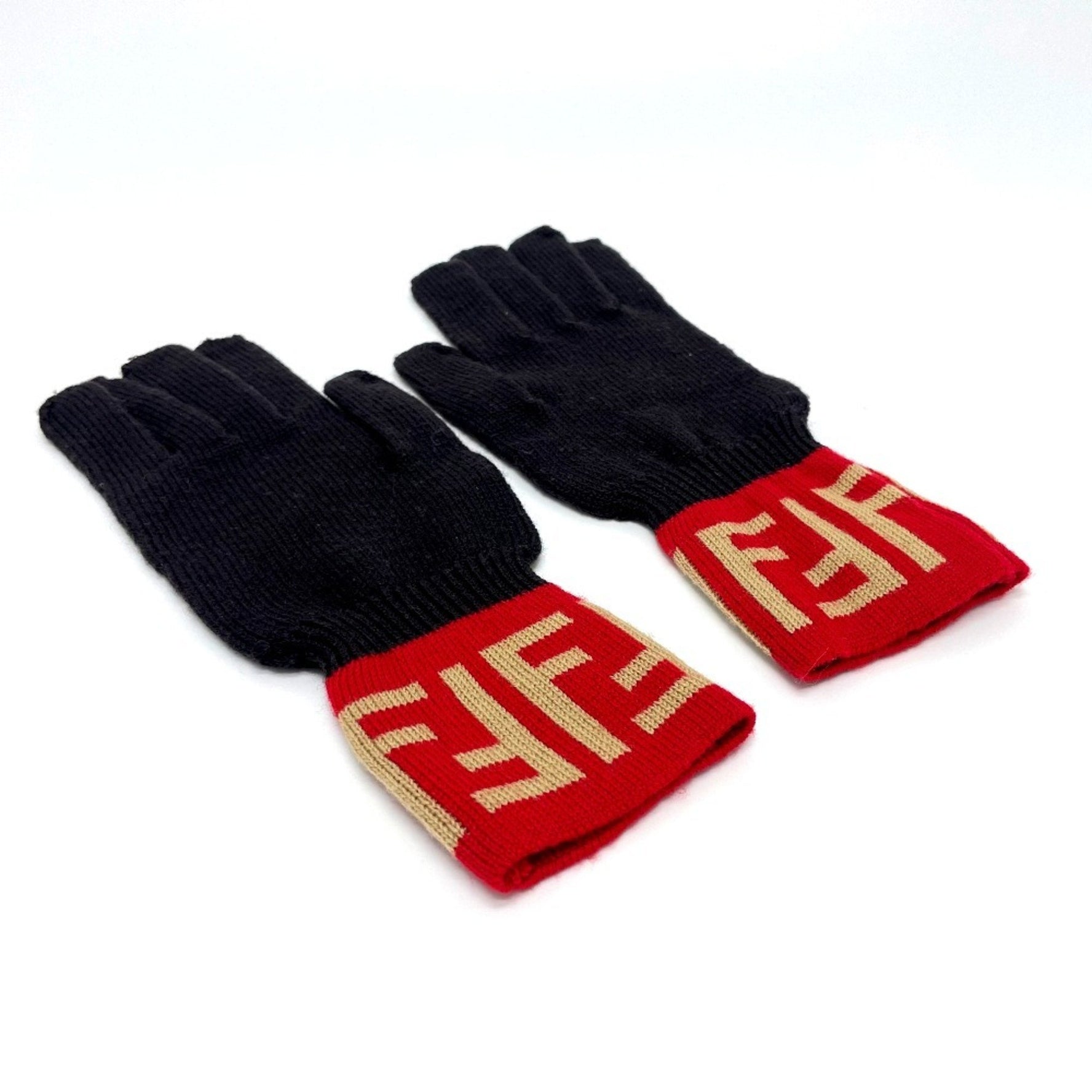 FENDI Zucca Gloves Wool Brown x Red