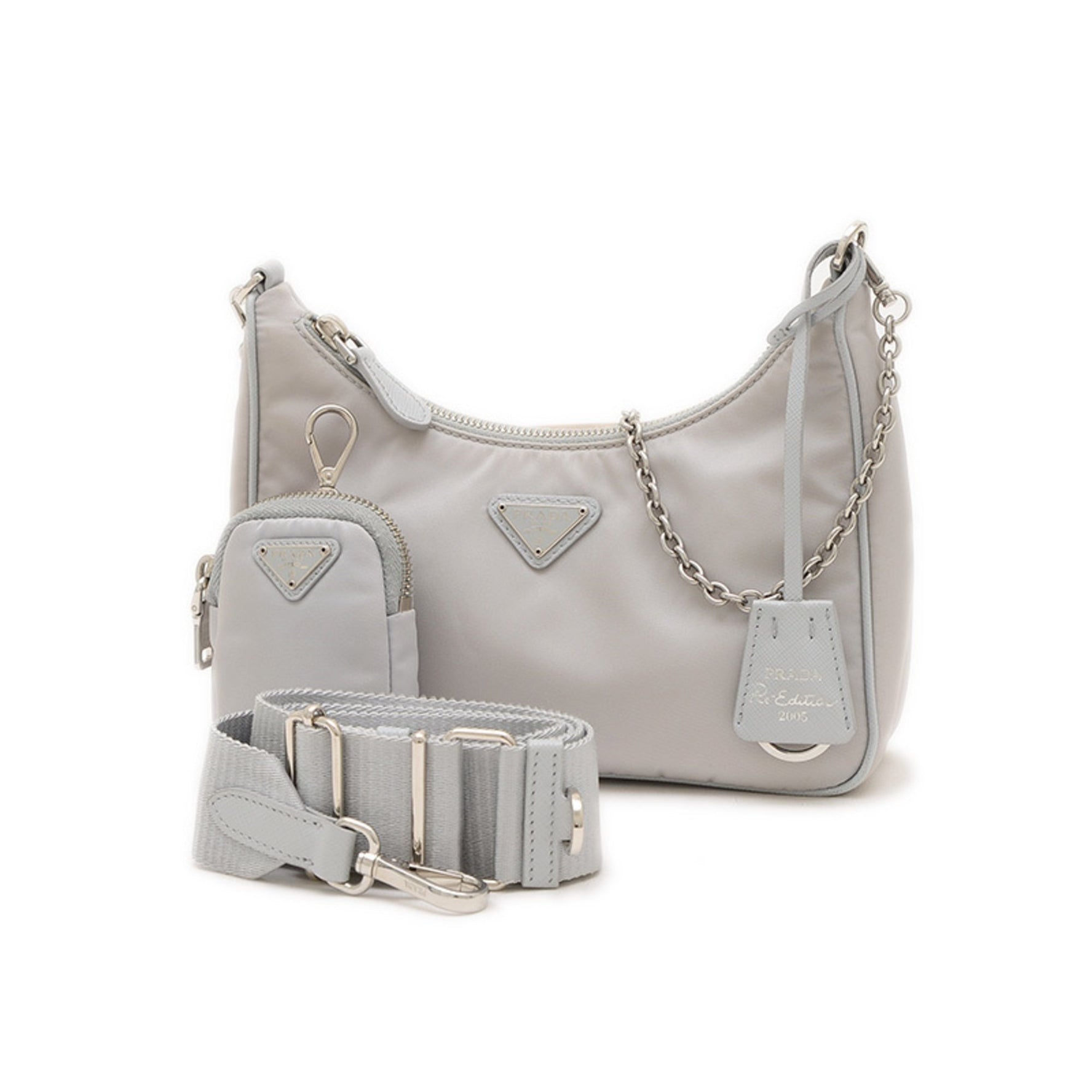 Prada Re-Edition Shoulder Bag Nylon Grey with Pouch BP