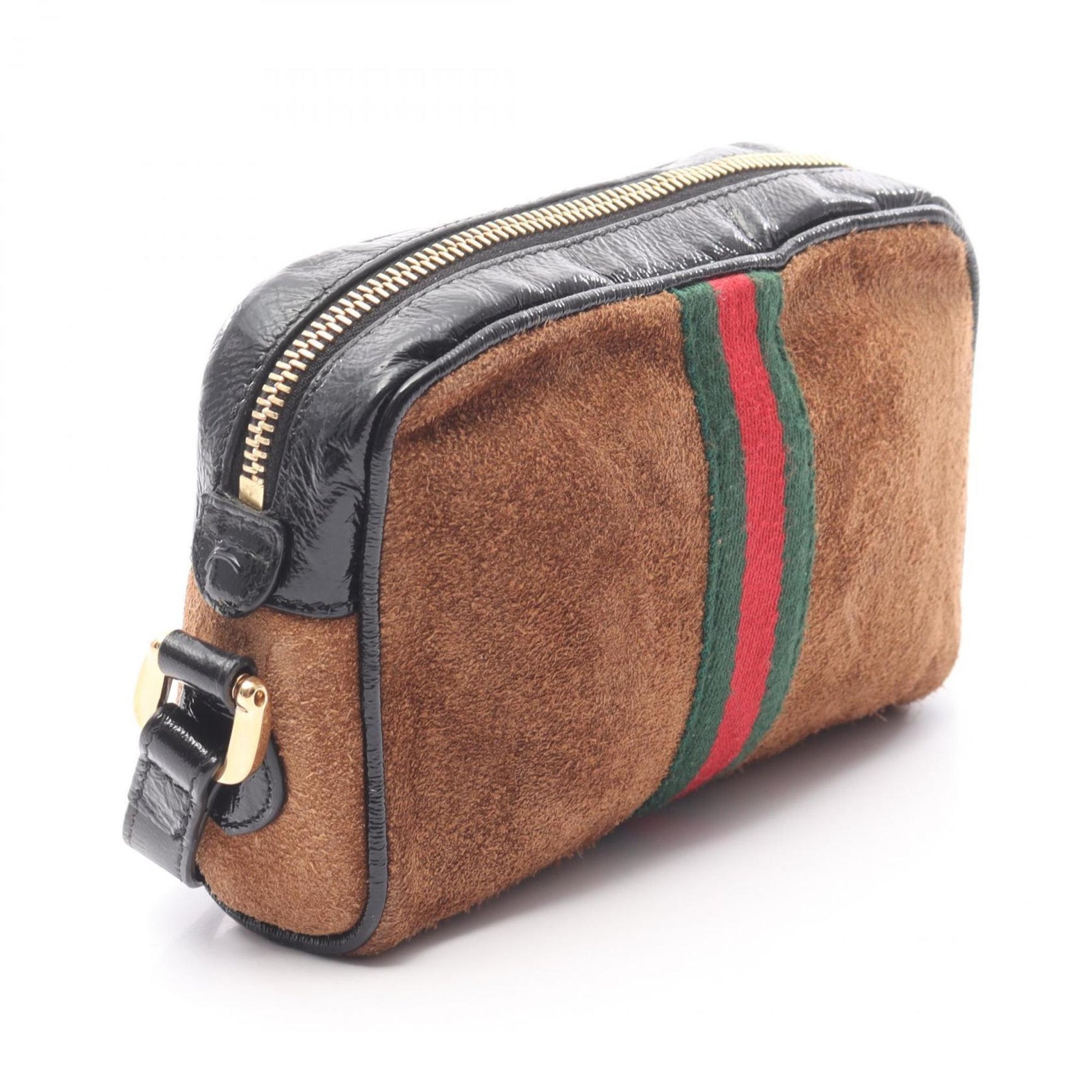 Gucci Ophidia Sherry Line Shoulder Bag, Suede and Patent Leather, Brown, Black, Multicolor