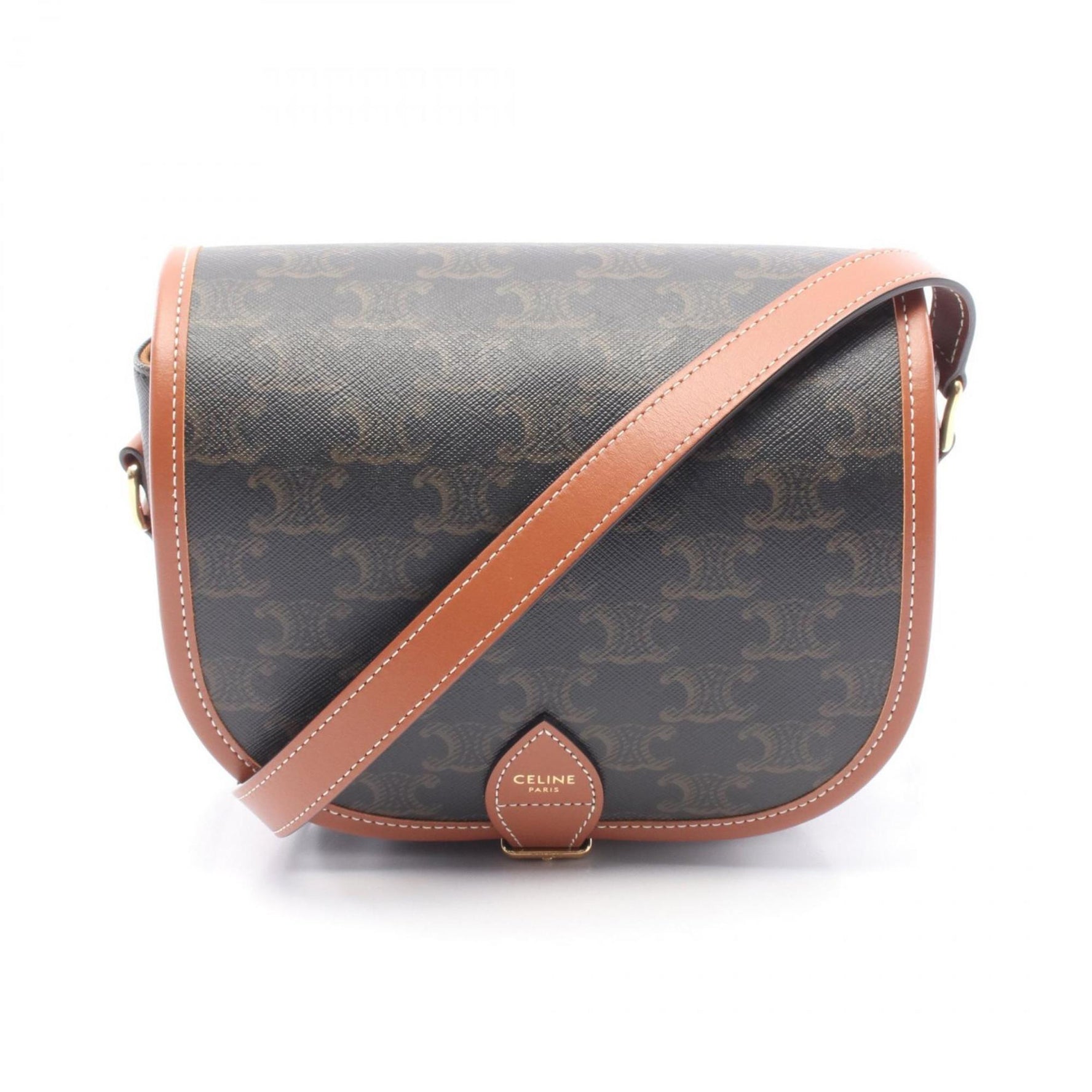 CELINE Falco Medium Bag Triomphe Shoulder Coated Canvas Leather Black Brown