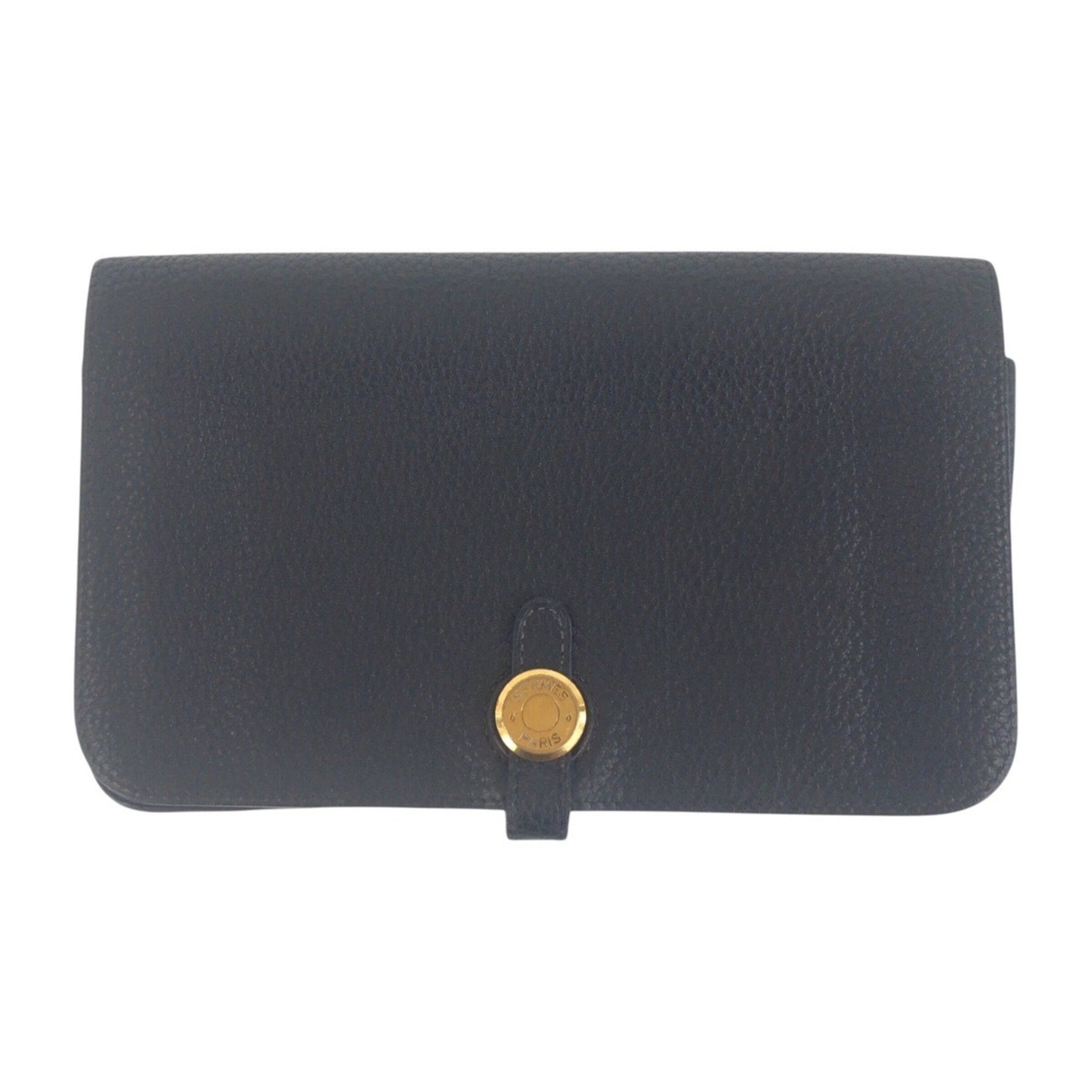 HERMES Dogon GM Gold Hardware Taurillon Clemence Long Wallet D Engraved Men's