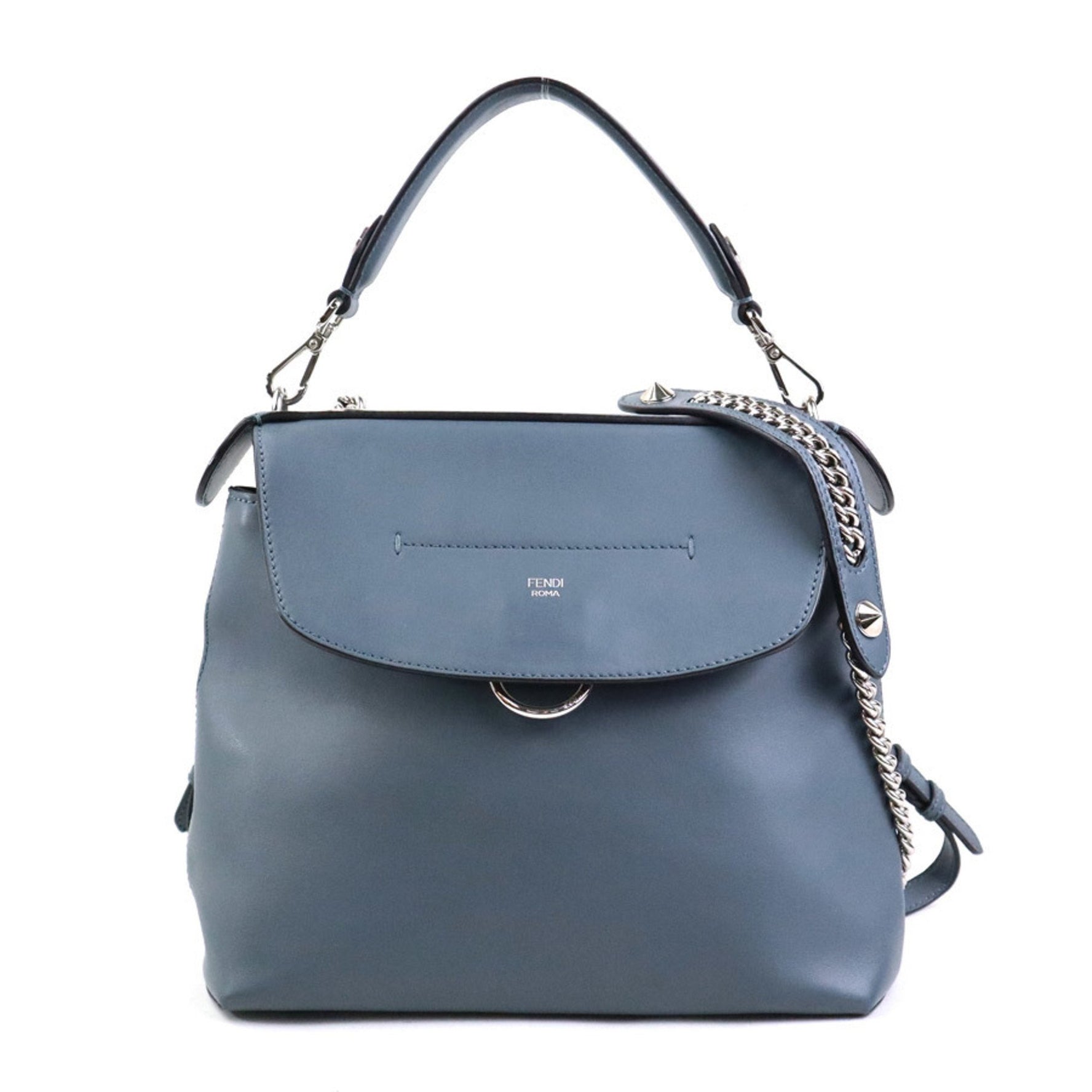 FENDI handbag shoulder bag backpack back to school leather grey blue silver ladies