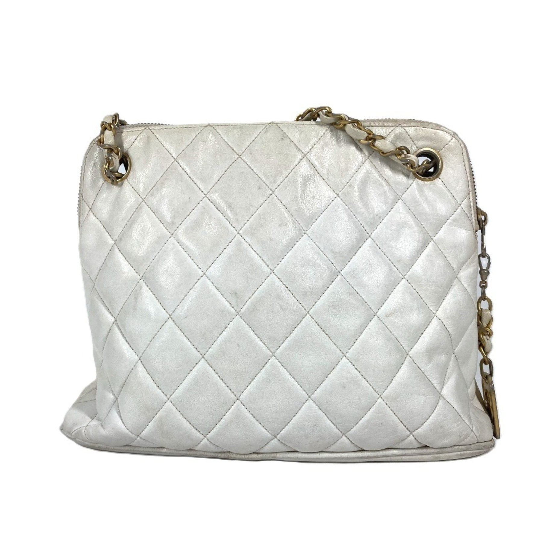 CHANEL Vintage Matelasse Quilted Logo Double Chain Bag Shoulder Leather